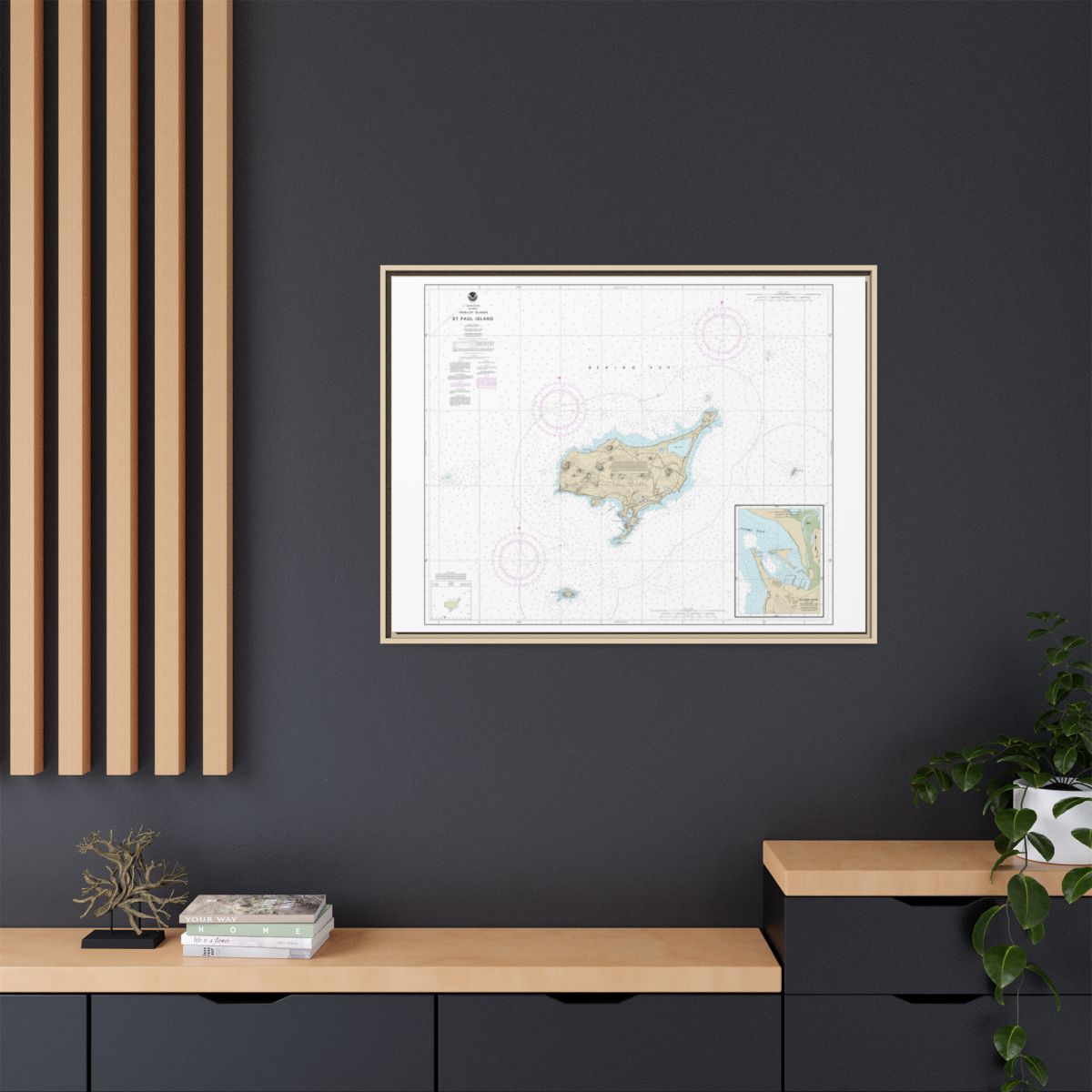 Chart 16382 St. Paul Island, Pribilof Islands - NOAA Nautical Chart Floating Frame Canvas | 32" x 24" | 40" x 30" - Natural context-2