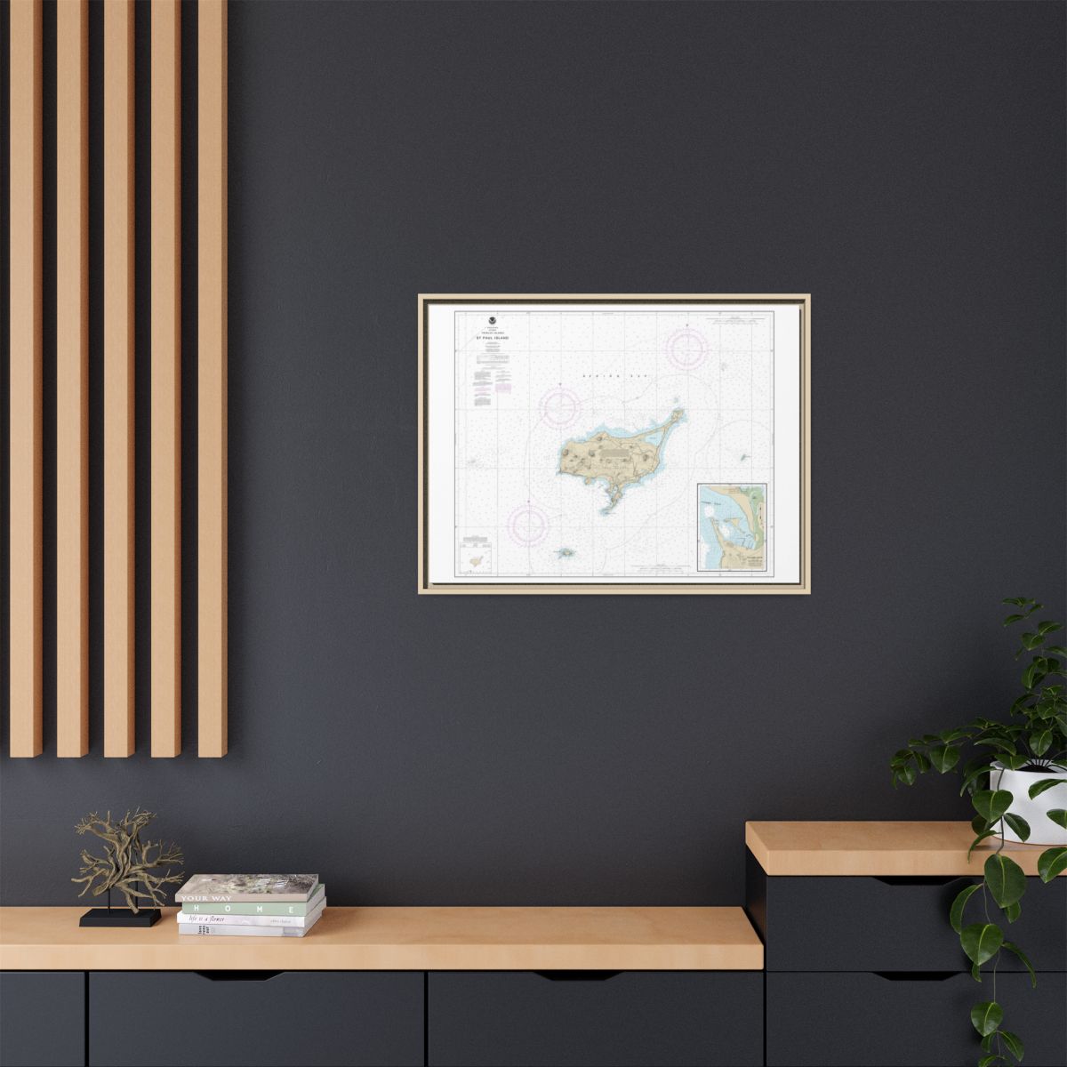 Chart 16382 St. Paul Island, Pribilof Islands - NOAA Nautical Chart Floating Frame Canvas | 32" x 24" | 40" x 30" - Natural context-2