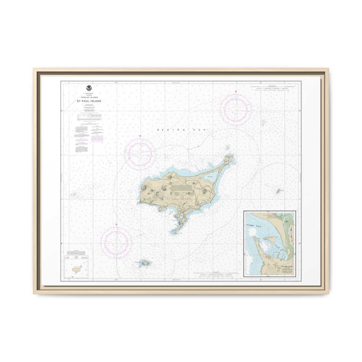 Chart 16382 St. Paul Island, Pribilof Islands - NOAA Nautical Chart Floating Frame Canvas | 32" x 24" | 40" x 30" - Natural front