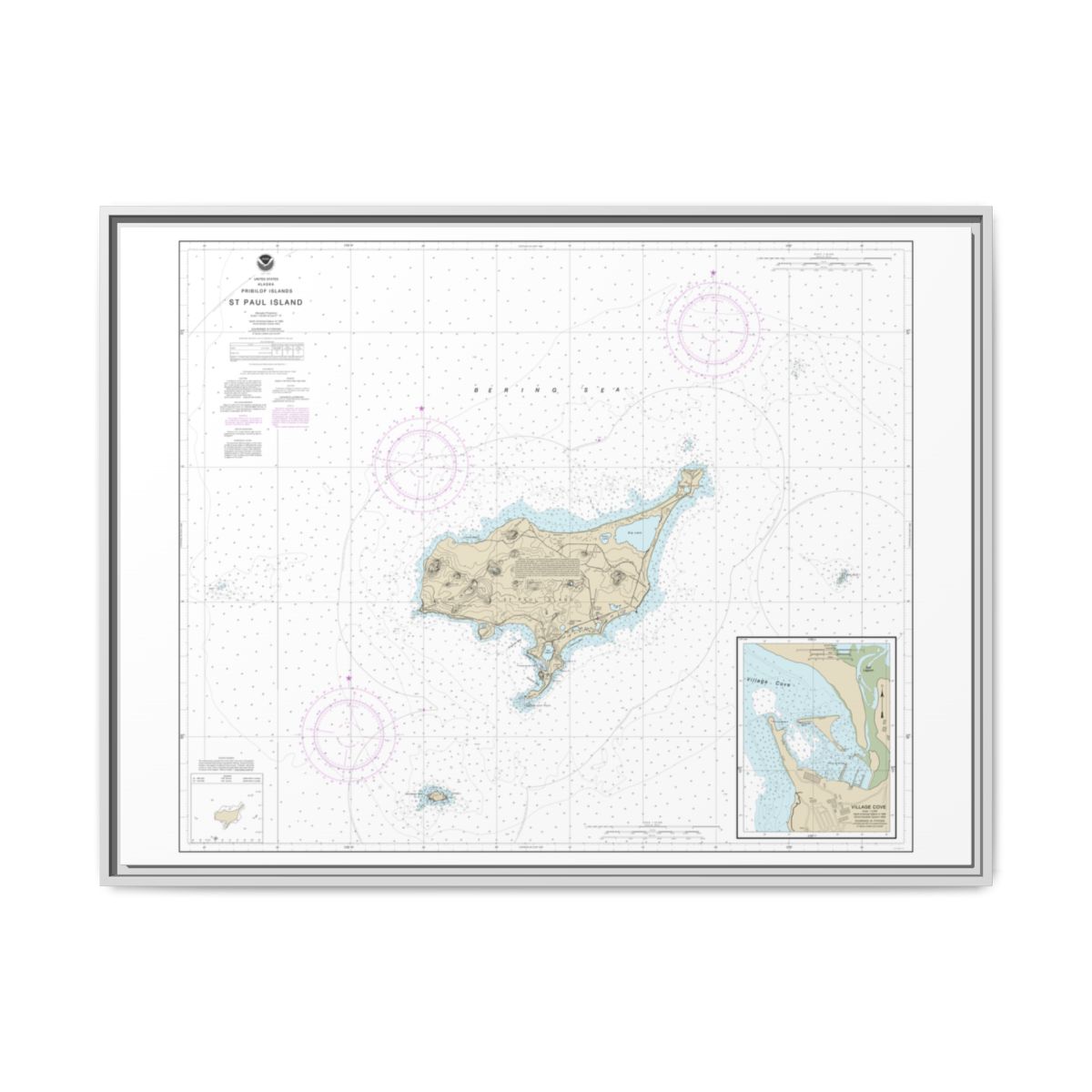 Chart 16382 St. Paul Island, Pribilof Islands - NOAA Nautical Chart Floating Frame Canvas | 32" x 24" | 40" x 30" - White front