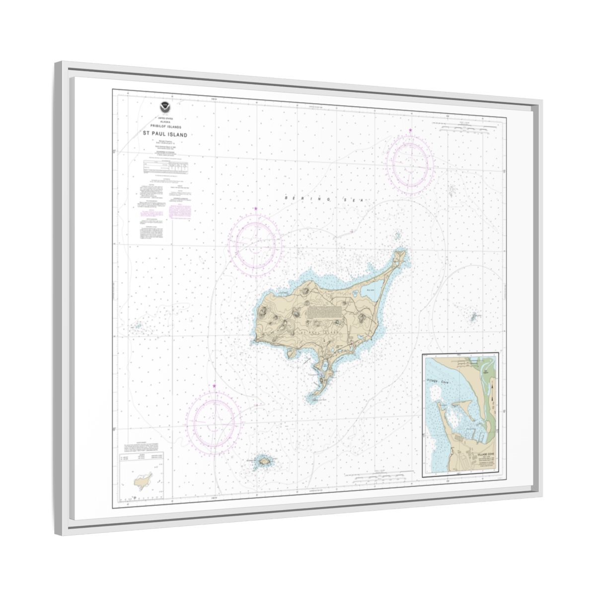 Chart 16382 St. Paul Island, Pribilof Islands - NOAA Nautical Chart Floating Frame Canvas | 32" x 24" | 40" x 30" - White side