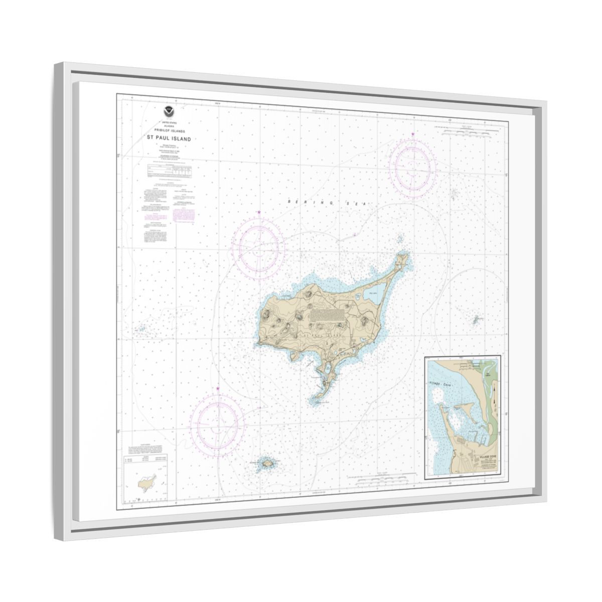 Chart 16382 St. Paul Island, Pribilof Islands - NOAA Nautical Chart Floating Frame Canvas | 32" x 24" | 40" x 30" - White side