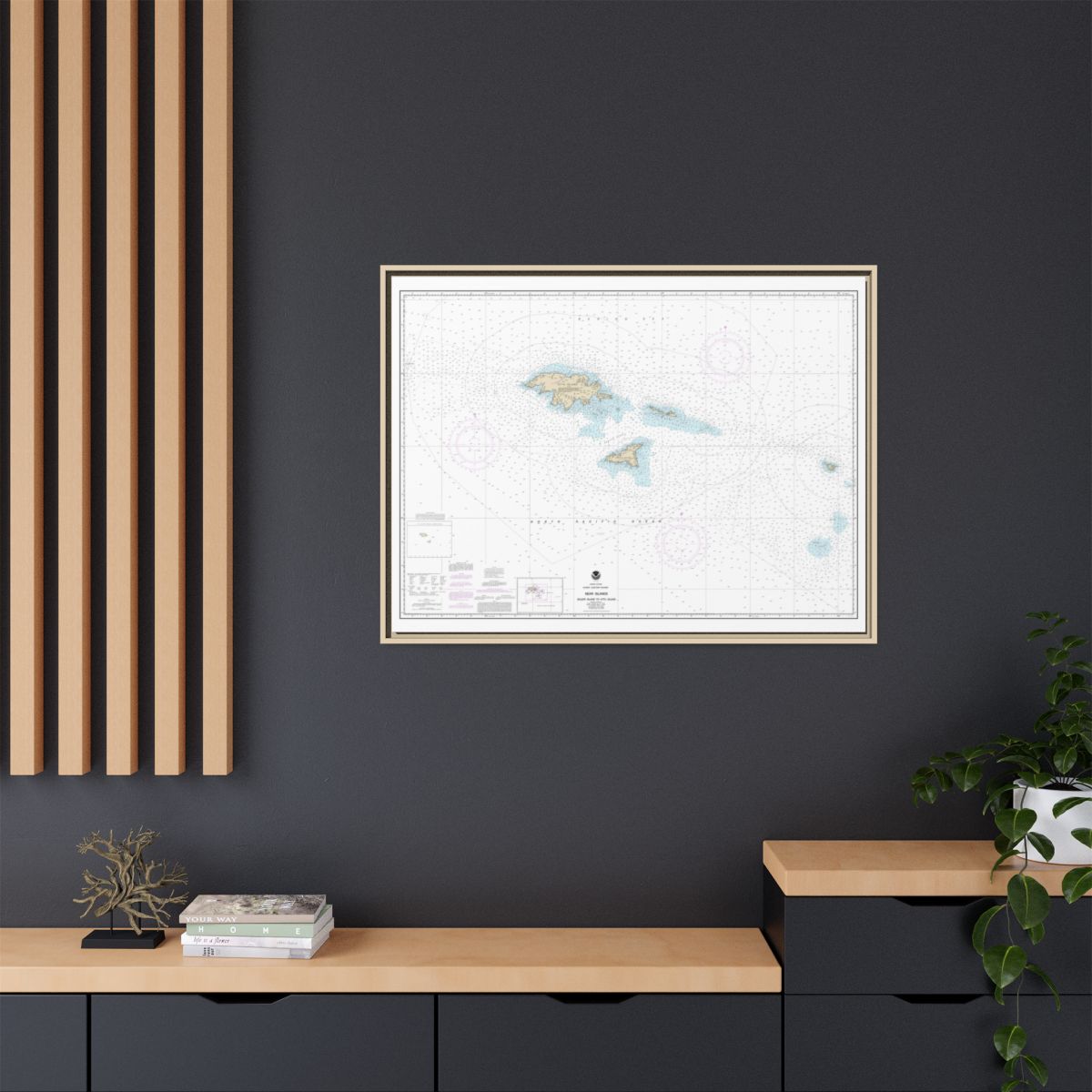 Chart 16420 Near Islands Buldir Island to Attu Island - NOAA Nautical Chart Floating Frame Canvas | 32" x 24" | 40" x 30" - Natural context-2