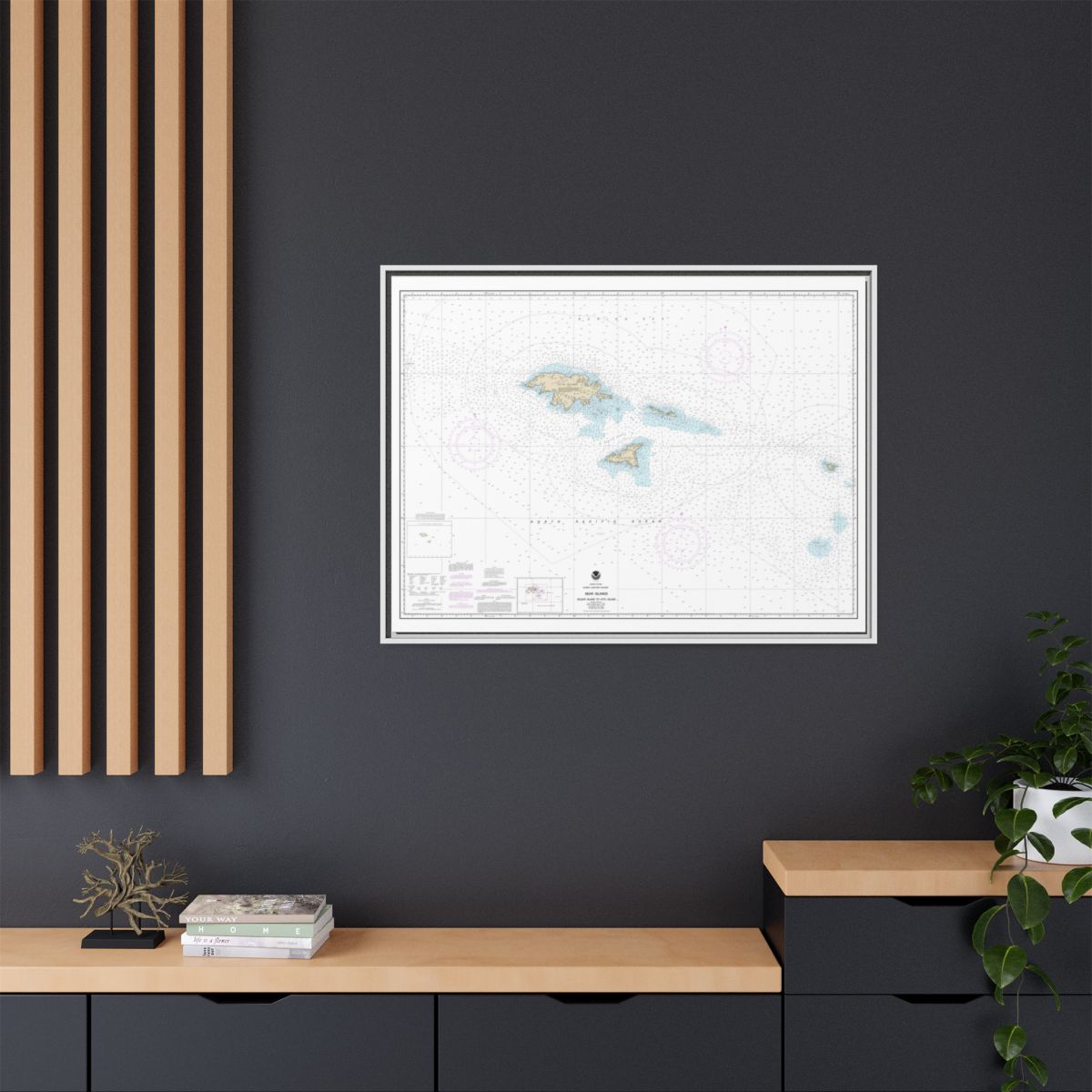 Chart 16420 Near Islands Buldir Island to Attu Island - NOAA Nautical Chart Floating Frame Canvas | 32" x 24" | 40" x 30" - White context-2