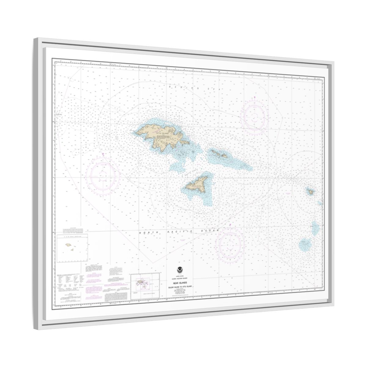 Chart 16420 Near Islands Buldir Island to Attu Island - NOAA Nautical Chart Floating Frame Canvas | 32" x 24" | 40" x 30" - White side