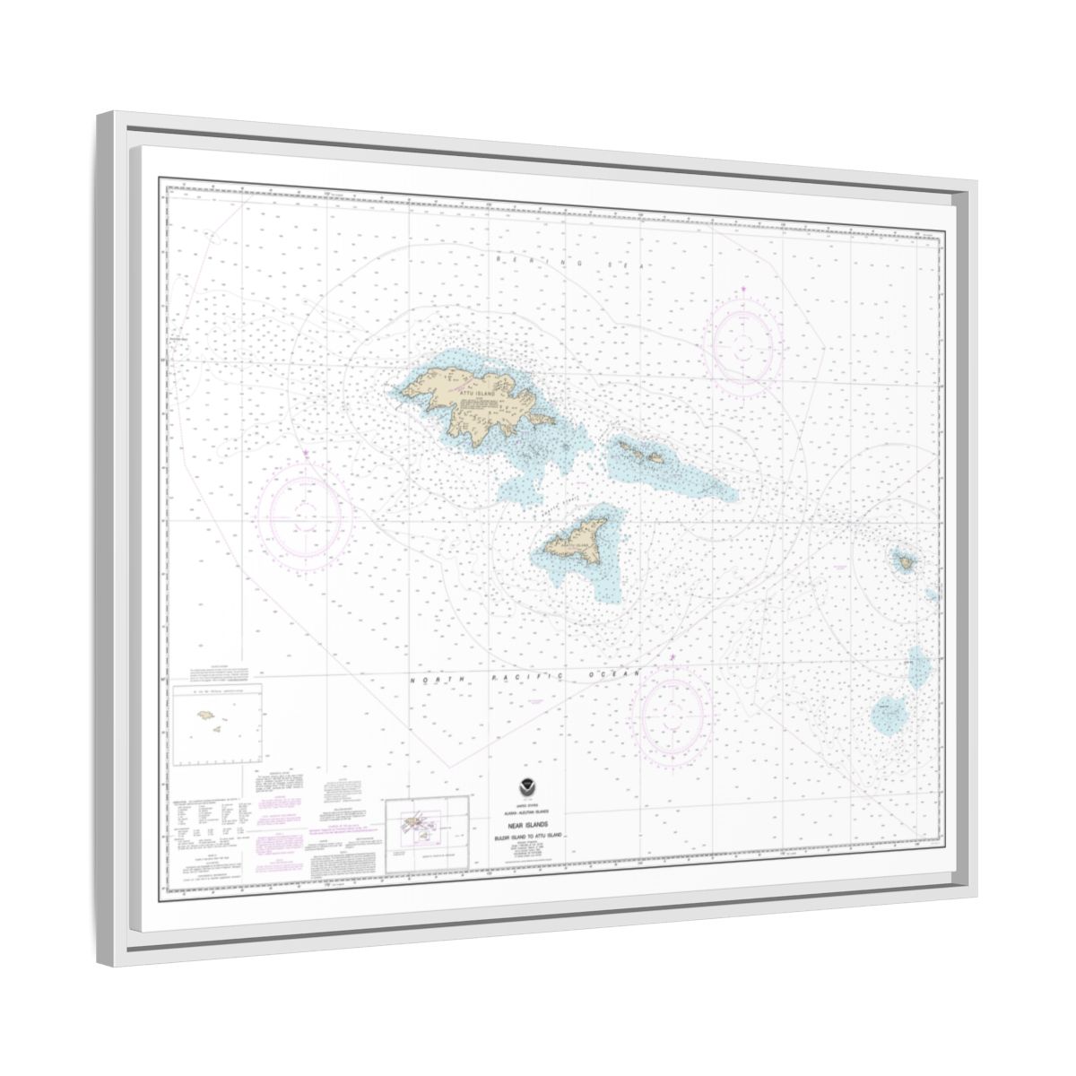Chart 16420 Near Islands Buldir Island to Attu Island - NOAA Nautical Chart Floating Frame Canvas | 32" x 24" | 40" x 30" - White side