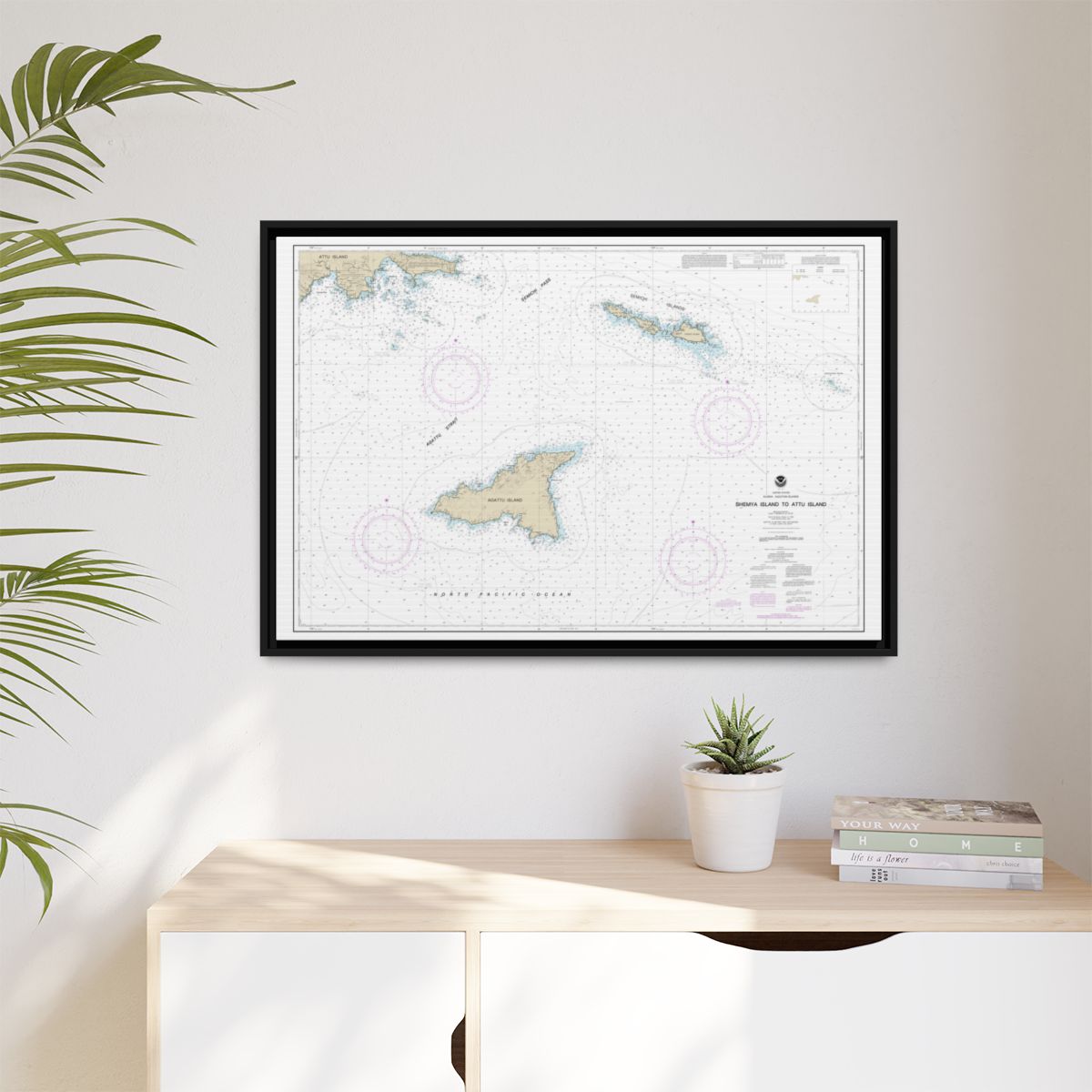 Chart 16423 Shemya Island to Attu Island - NOAA Nautical Chart Floating Frame Canvas | 30" x 20" | 36" x 24" | 48" x 32" - Black context-1