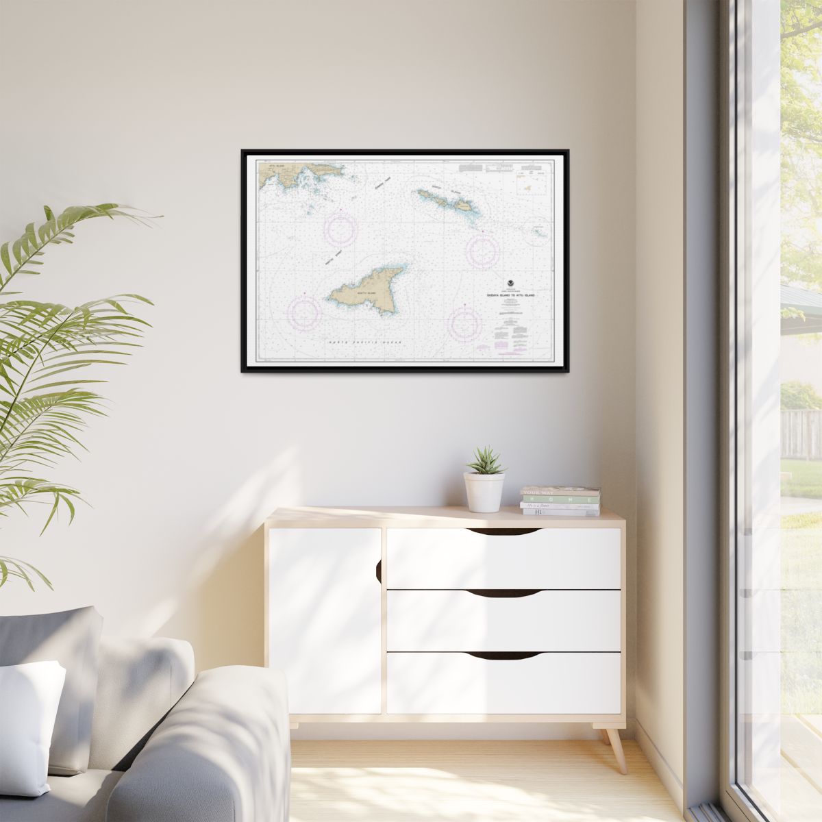 Chart 16423 Shemya Island to Attu Island - NOAA Nautical Chart Floating Frame Canvas | 30" x 20" | 36" x 24" | 48" x 32" - Black context-1