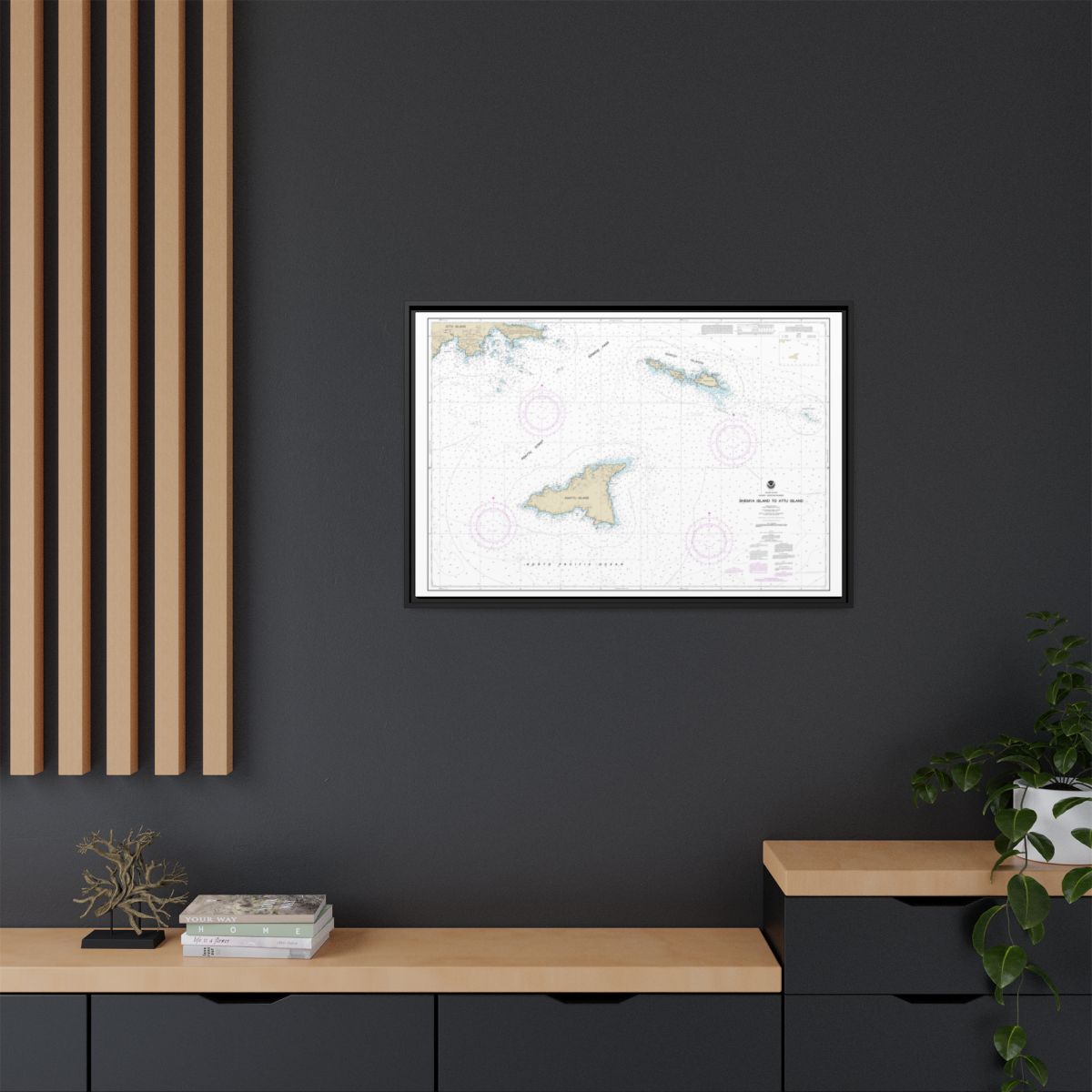 Chart 16423 Shemya Island to Attu Island - NOAA Nautical Chart Floating Frame Canvas | 30" x 20" | 36" x 24" | 48" x 32" - Black context-2