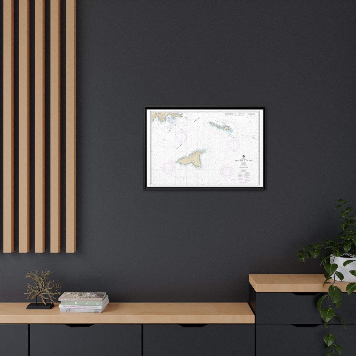 Chart 16423 Shemya Island to Attu Island - NOAA Nautical Chart Floating Frame Canvas | 30" x 20" | 36" x 24" | 48" x 32" - Black context-2