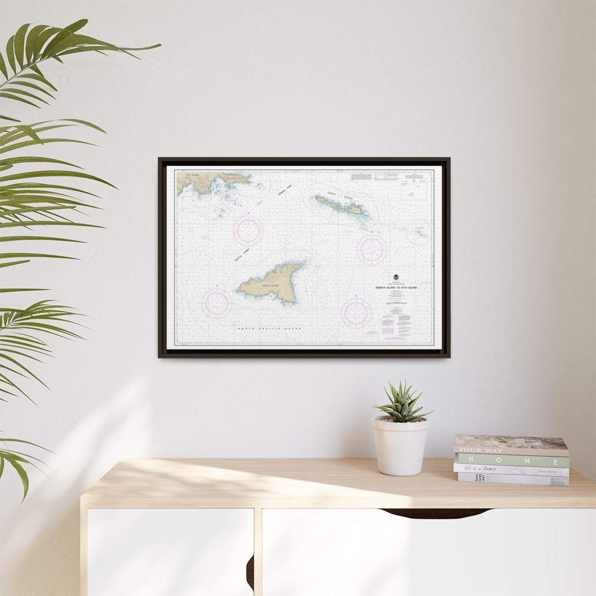Chart 16423 Shemya Island to Attu Island - NOAA Nautical Chart Floating Frame Canvas | 30" x 20" | 36" x 24" | 48" x 32" - Espresso context-1