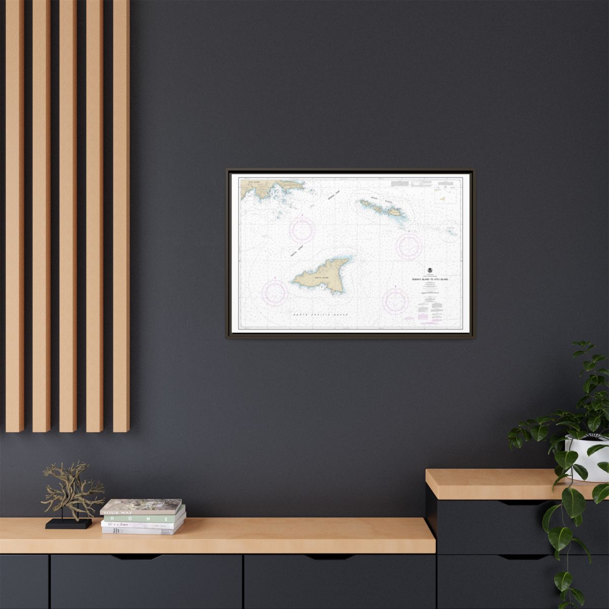 Chart 16423 Shemya Island to Attu Island - NOAA Nautical Chart Floating Frame Canvas | 30" x 20" | 36" x 24" | 48" x 32" - Espresso context-2