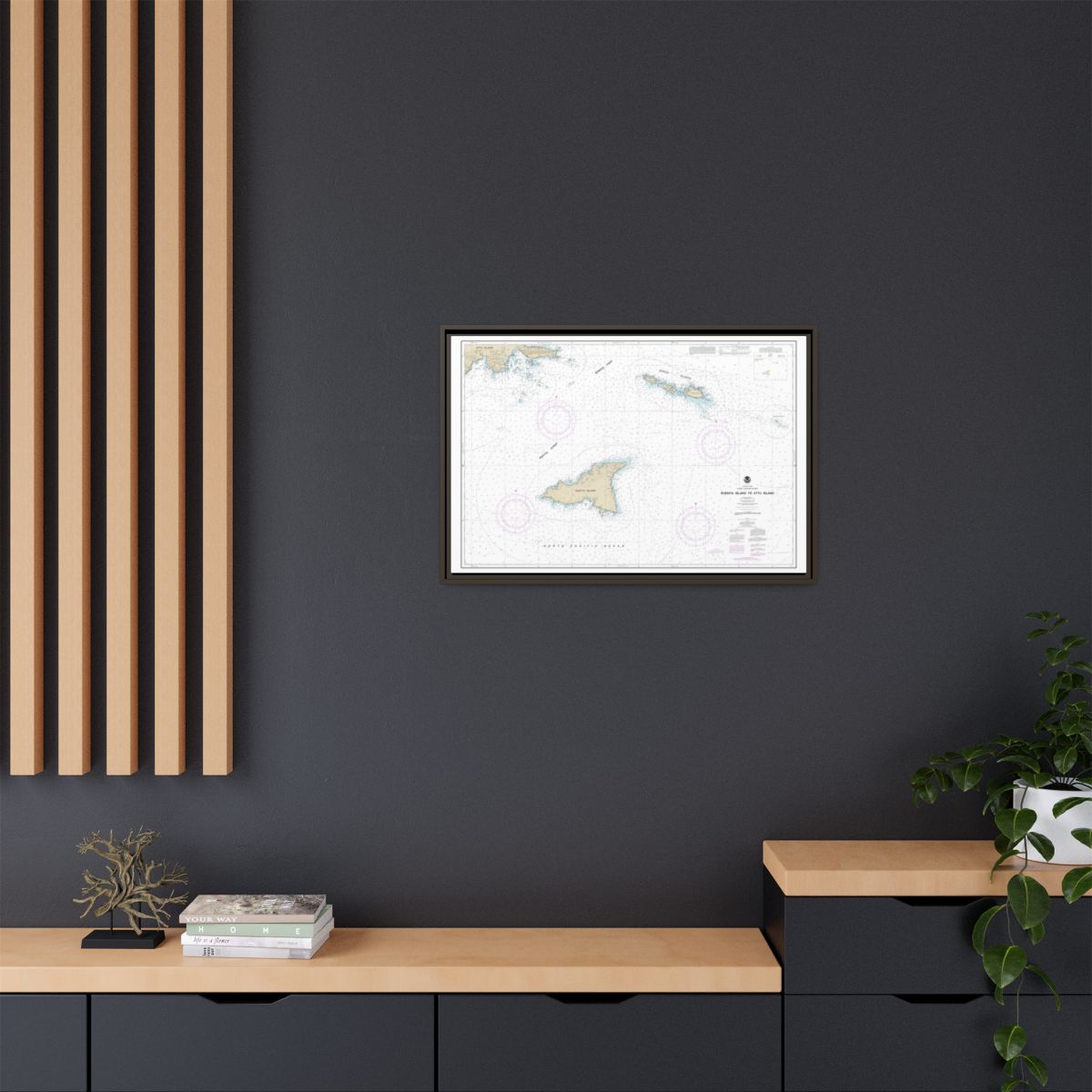 Chart 16423 Shemya Island to Attu Island - NOAA Nautical Chart Floating Frame Canvas | 30" x 20" | 36" x 24" | 48" x 32" - Espresso context-2