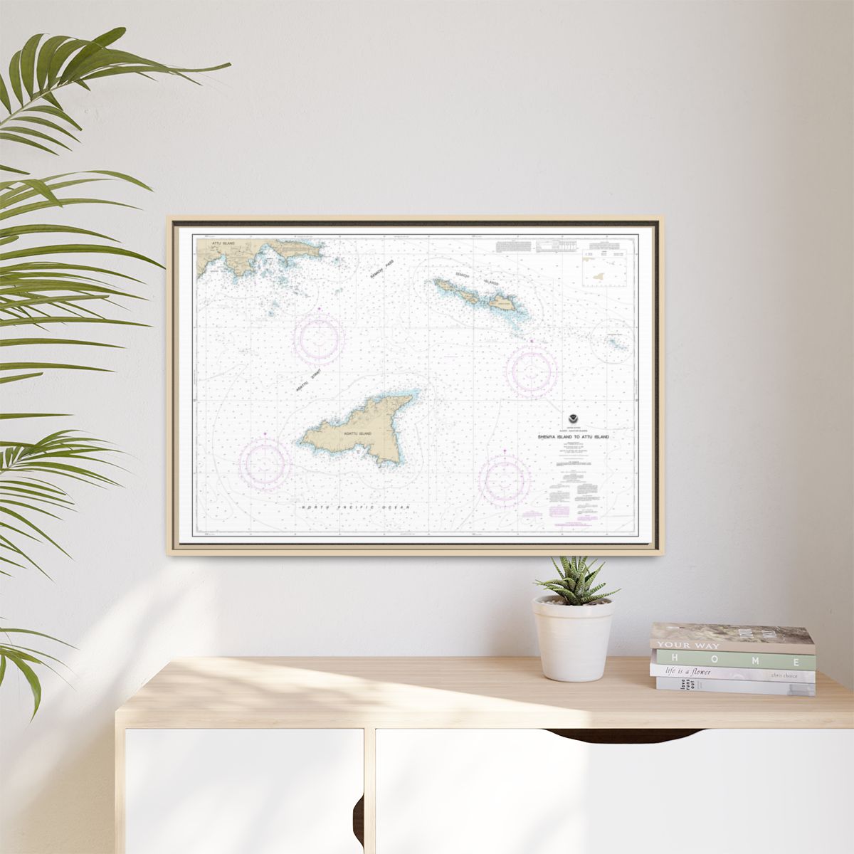 Chart 16423 Shemya Island to Attu Island - NOAA Nautical Chart Floating Frame Canvas | 30" x 20" | 36" x 24" | 48" x 32" - Natural context-1
