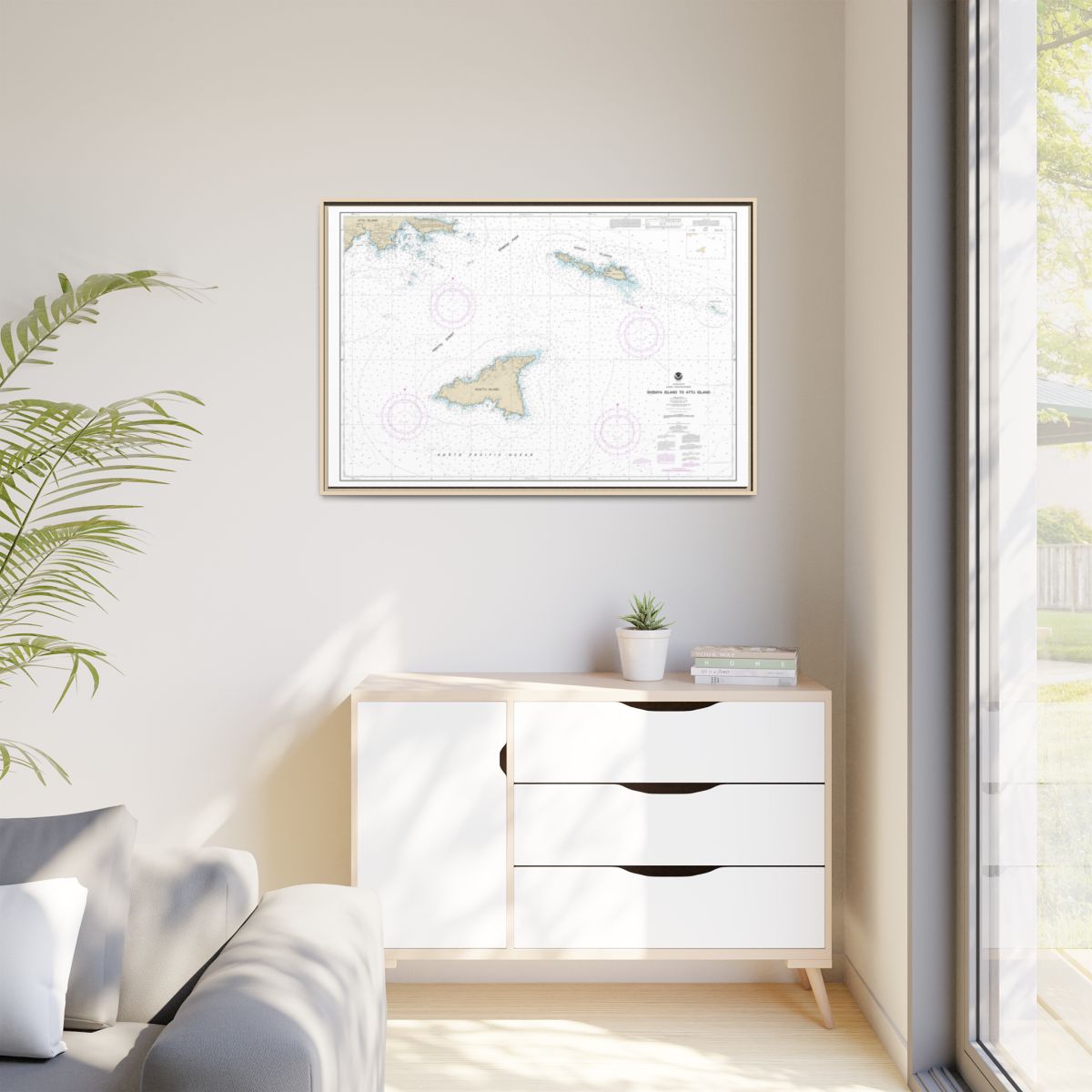 Chart 16423 Shemya Island to Attu Island - NOAA Nautical Chart Floating Frame Canvas | 30" x 20" | 36" x 24" | 48" x 32" - Natural context-1