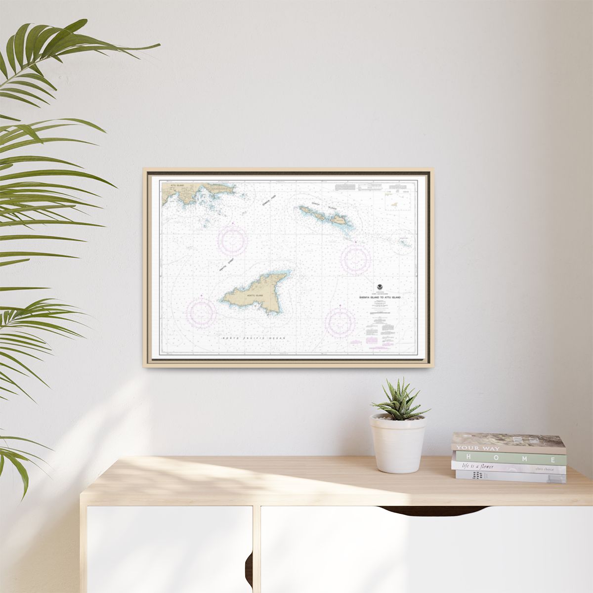 Chart 16423 Shemya Island to Attu Island - NOAA Nautical Chart Floating Frame Canvas | 30" x 20" | 36" x 24" | 48" x 32" - Natural context-1