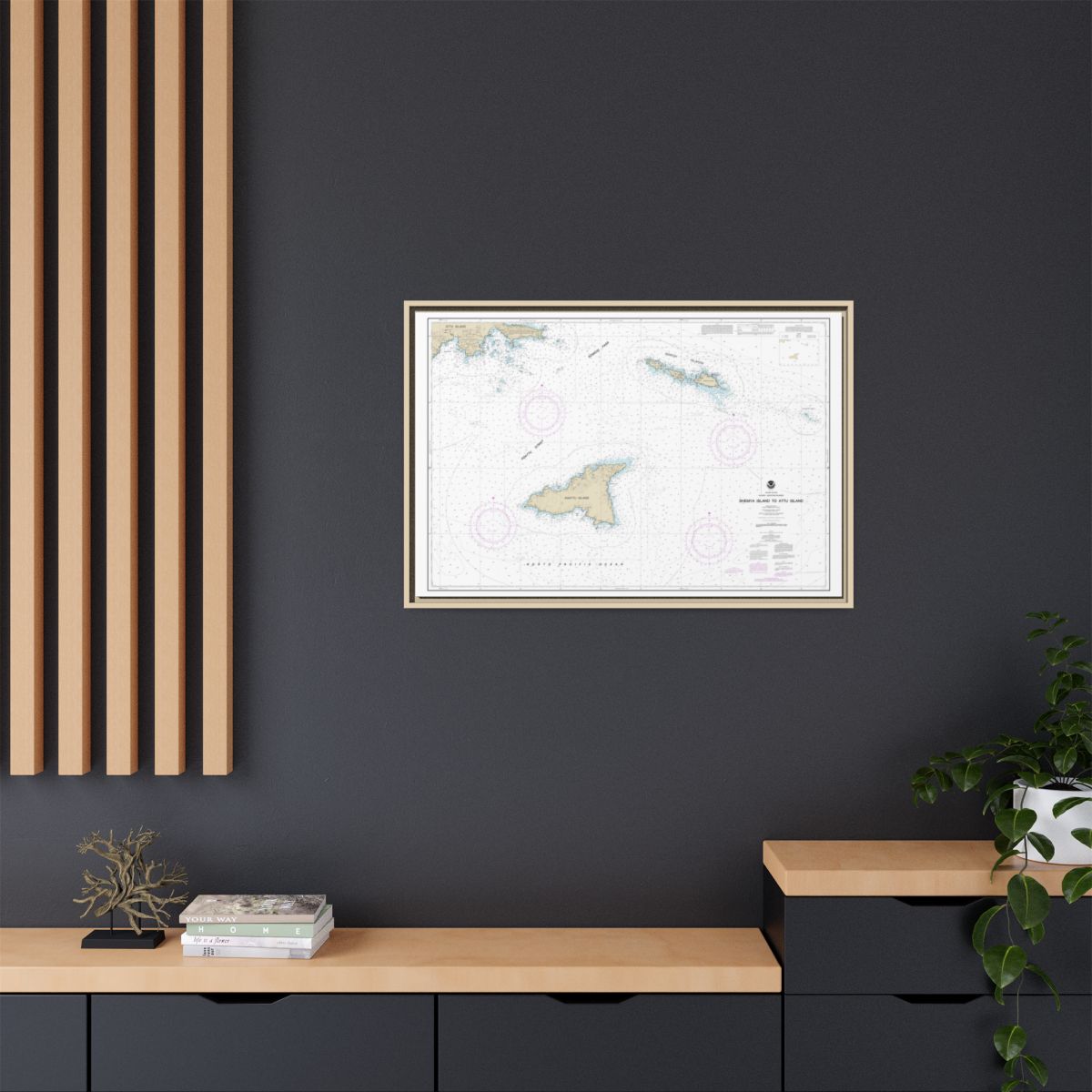 Chart 16423 Shemya Island to Attu Island - NOAA Nautical Chart Floating Frame Canvas | 30" x 20" | 36" x 24" | 48" x 32" - Natural context-2