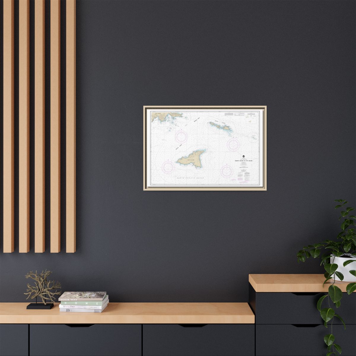 Chart 16423 Shemya Island to Attu Island - NOAA Nautical Chart Floating Frame Canvas | 30" x 20" | 36" x 24" | 48" x 32" - Natural context-2