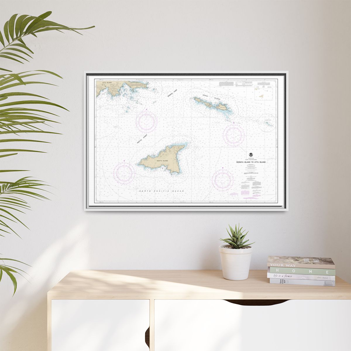Chart 16423 Shemya Island to Attu Island - NOAA Nautical Chart Floating Frame Canvas | 30" x 20" | 36" x 24" | 48" x 32" - White context-1