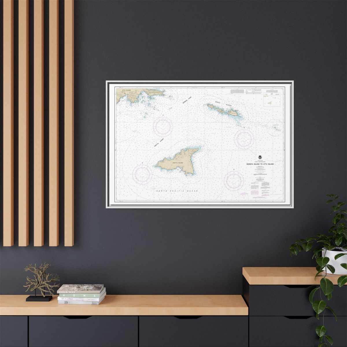 Chart 16423 Shemya Island to Attu Island - NOAA Nautical Chart Floating Frame Canvas | 30" x 20" | 36" x 24" | 48" x 32" - White context-2