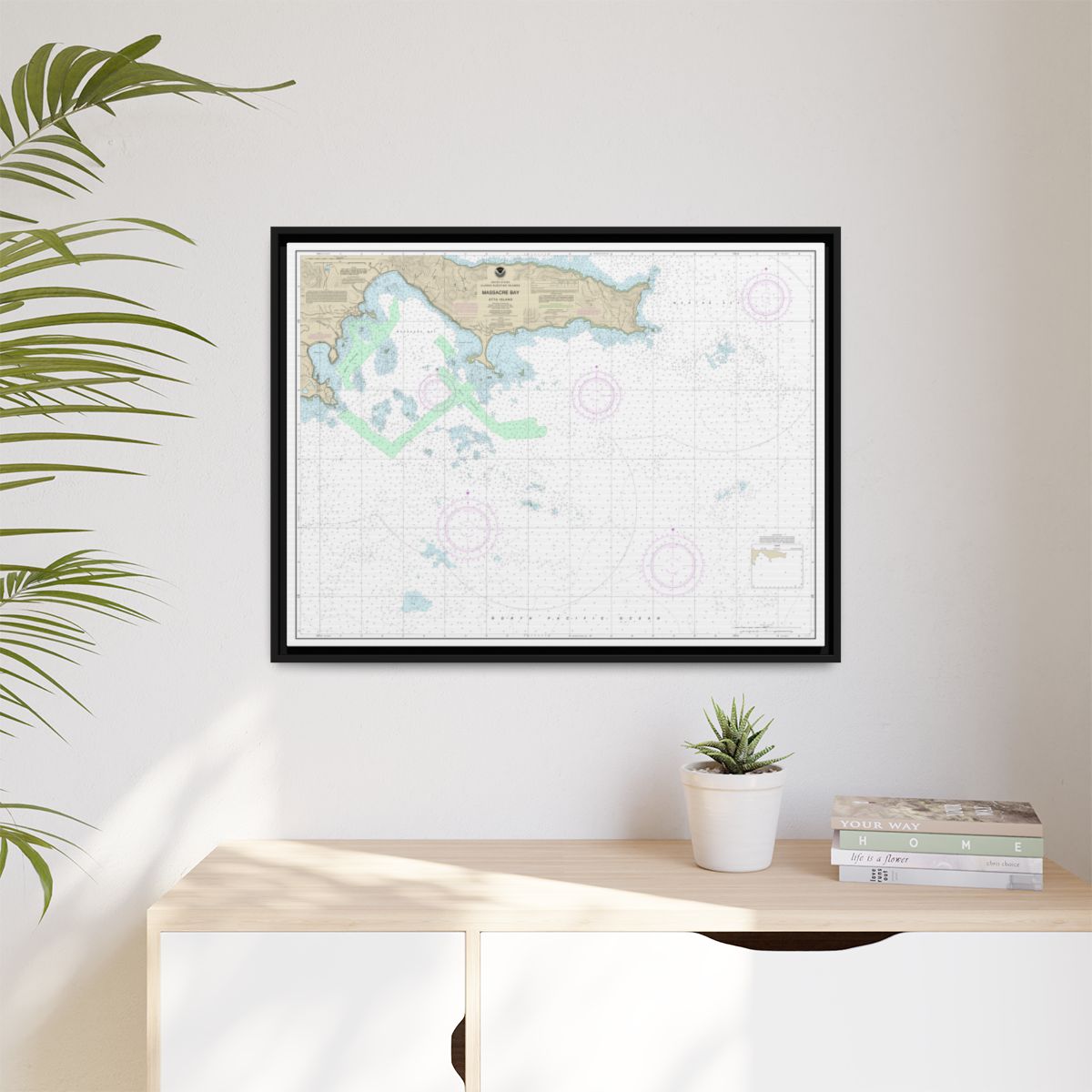 Chart 16432 Massacre Bay - NOAA Nautical Chart Floating Frame Canvas | 32" x 24" | 40" x 30" - Black context-1