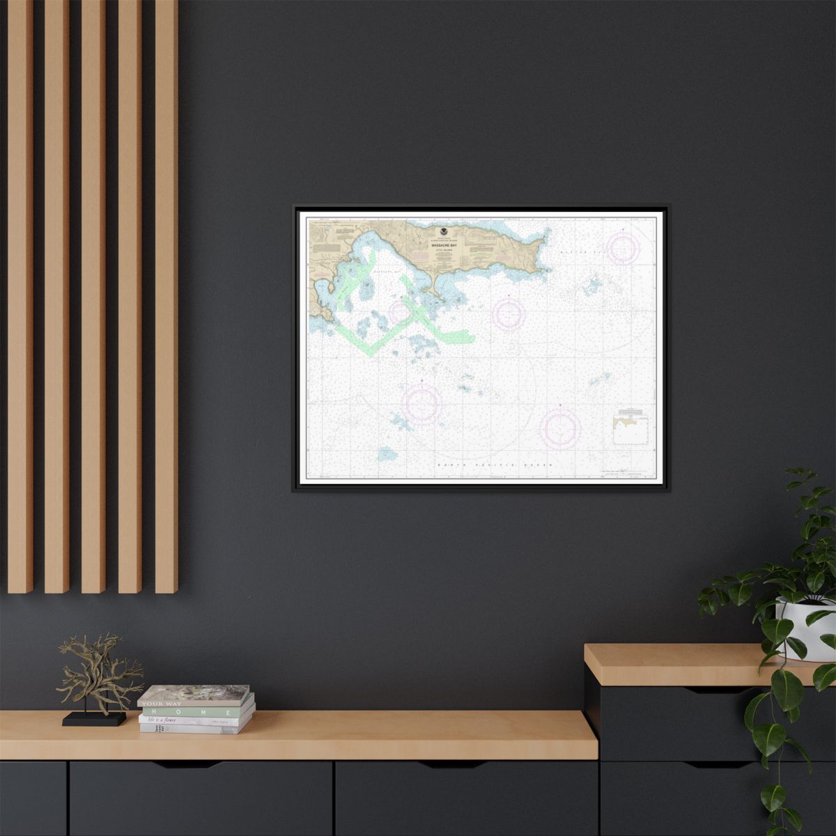 Chart 16432 Massacre Bay - NOAA Nautical Chart Floating Frame Canvas | 32" x 24" | 40" x 30" - Black context-2
