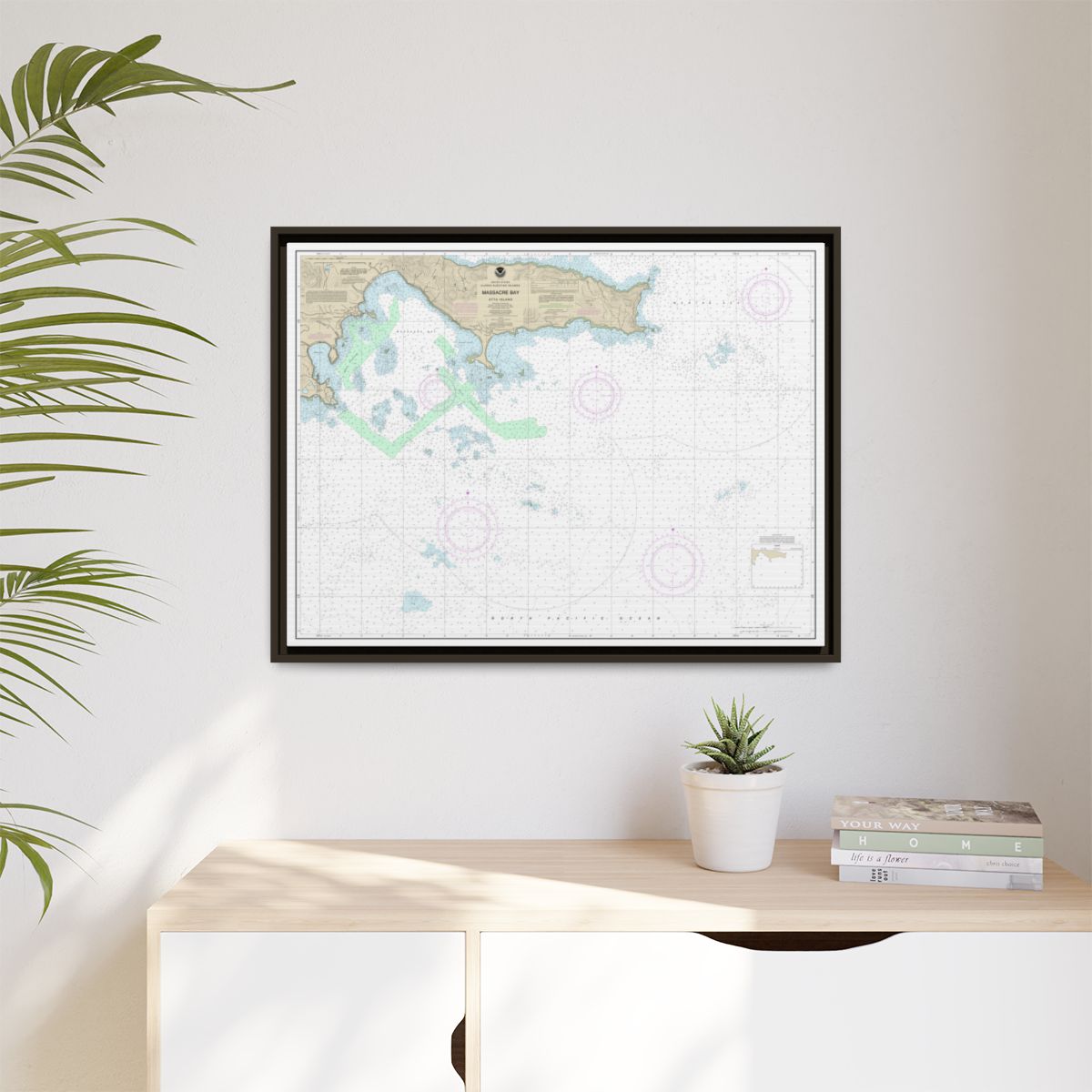 Chart 16432 Massacre Bay - NOAA Nautical Chart Floating Frame Canvas | 32" x 24" | 40" x 30" - Espresso context-1