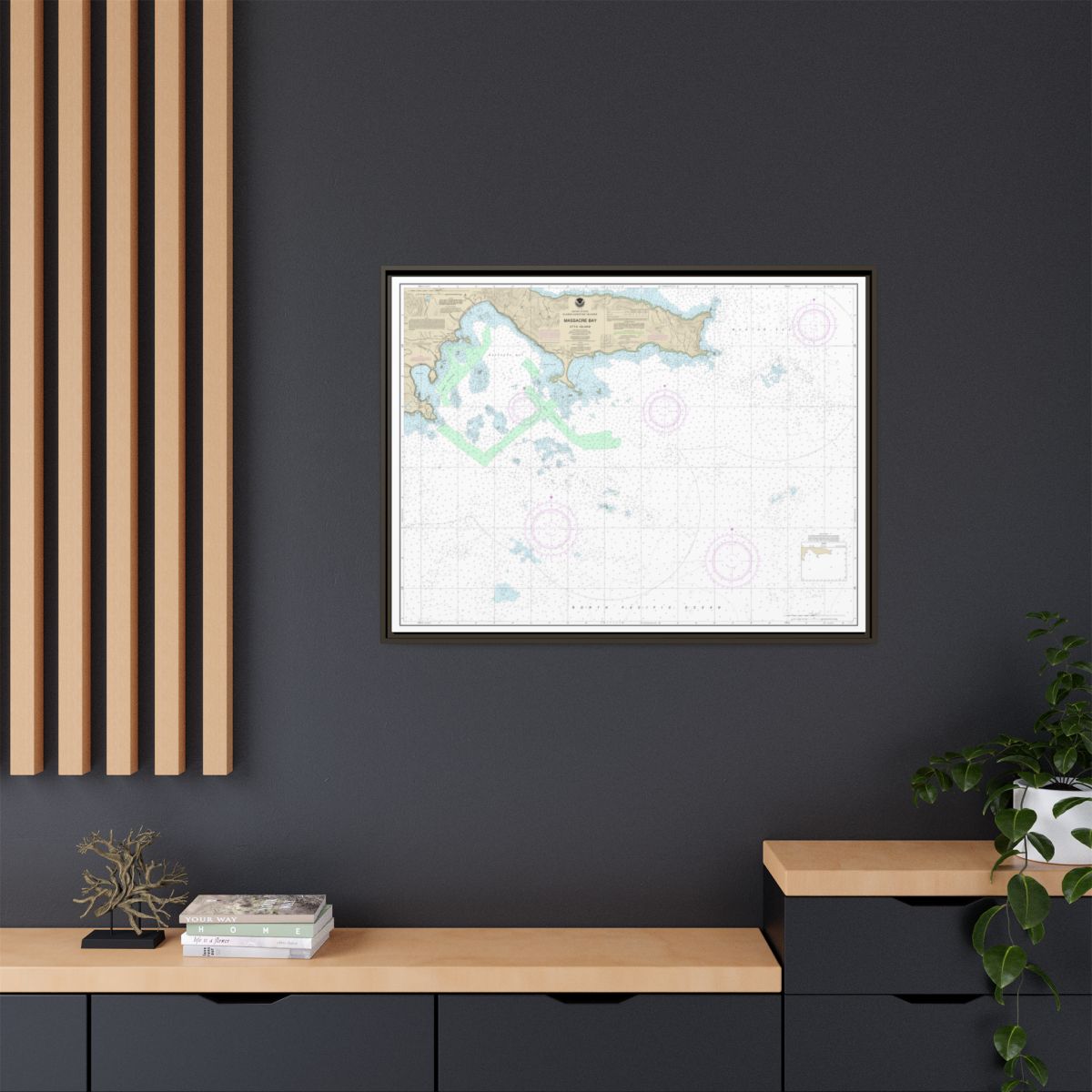 Chart 16432 Massacre Bay - NOAA Nautical Chart Floating Frame Canvas | 32" x 24" | 40" x 30" - Espresso context-2