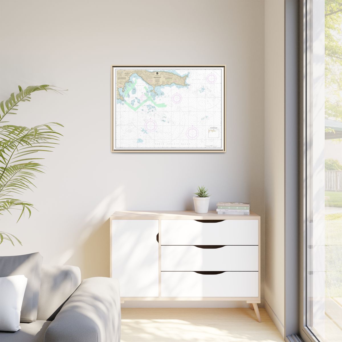 Chart 16432 Massacre Bay - NOAA Nautical Chart Floating Frame Canvas | 32" x 24" | 40" x 30" - Natural context-1