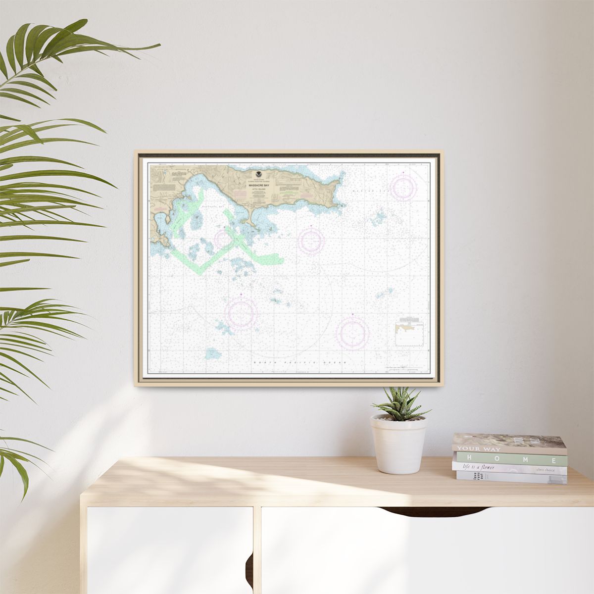 Chart 16432 Massacre Bay - NOAA Nautical Chart Floating Frame Canvas | 32" x 24" | 40" x 30" - Natural context-1