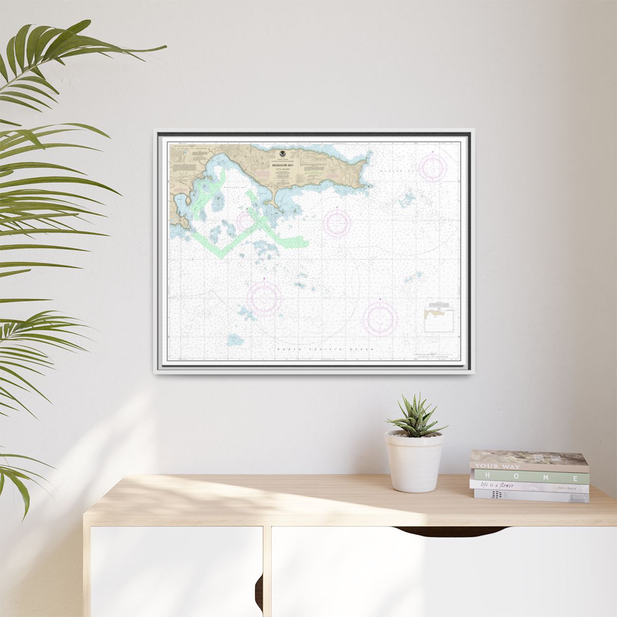 Chart 16432 Massacre Bay - NOAA Nautical Chart Floating Frame Canvas | 32" x 24" | 40" x 30" - White context-1