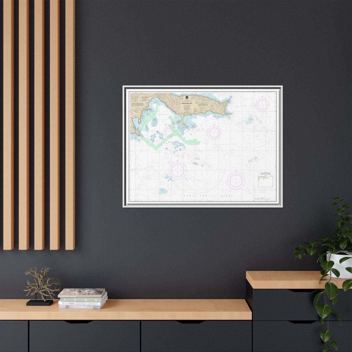 Chart 16432 Massacre Bay - NOAA Nautical Chart Floating Frame Canvas | 32" x 24" | 40" x 30" - White context-2