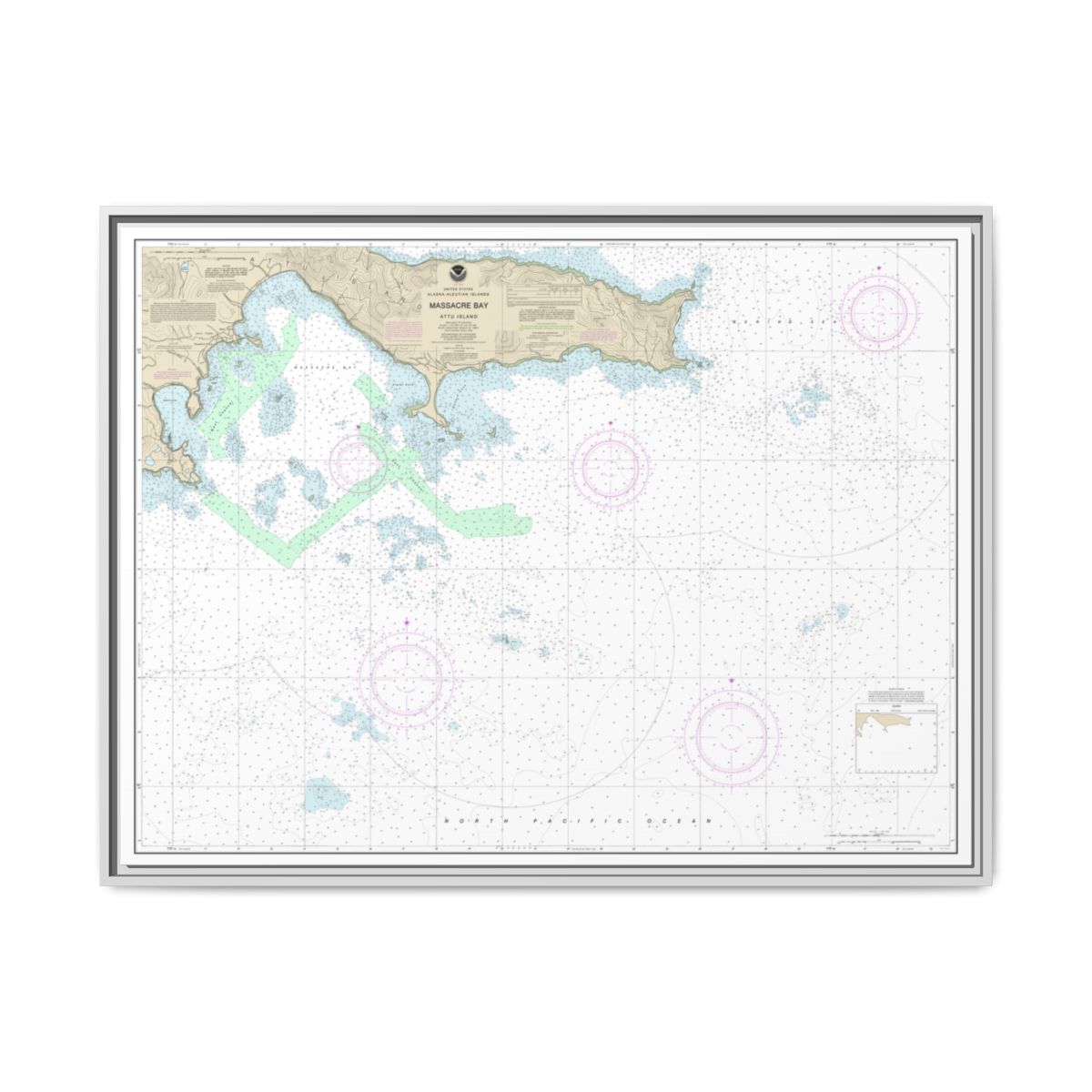 Chart 16432 Massacre Bay - NOAA Nautical Chart Floating Frame Canvas | 32" x 24" | 40" x 30" - White front