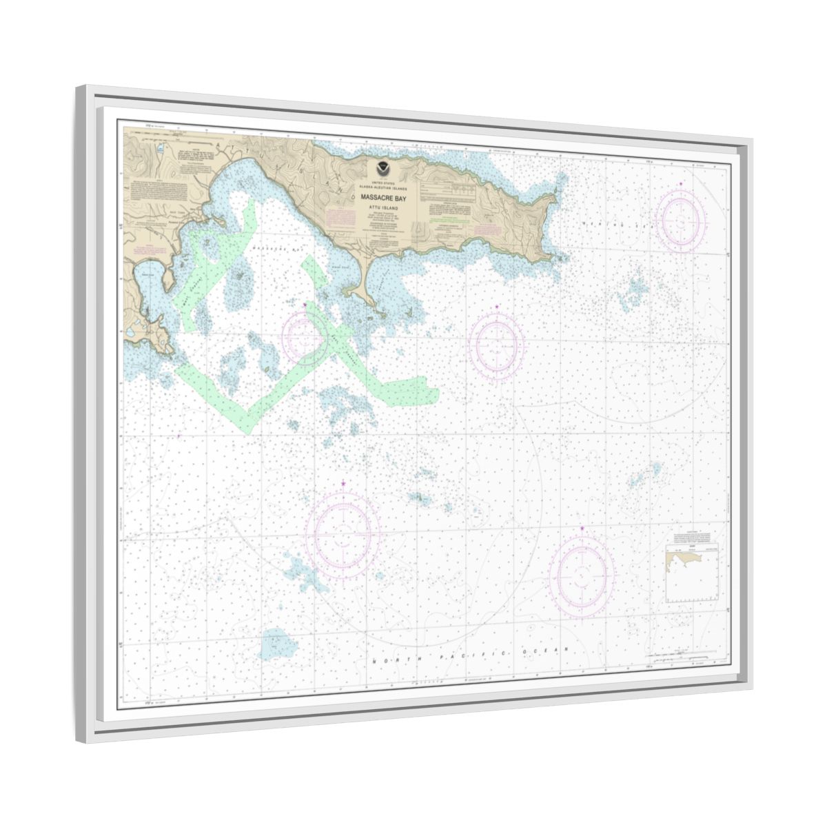 Chart 16432 Massacre Bay - NOAA Nautical Chart Floating Frame Canvas | 32" x 24" | 40" x 30" - White side