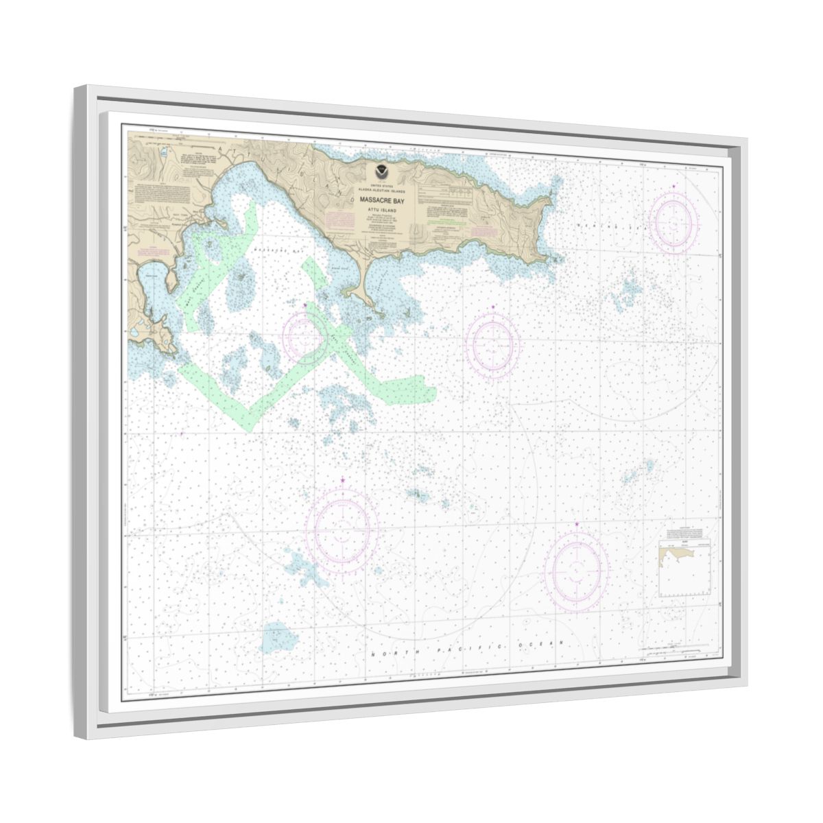 Chart 16432 Massacre Bay - NOAA Nautical Chart Floating Frame Canvas | 32" x 24" | 40" x 30" - White side