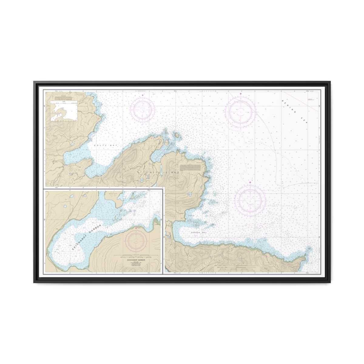 Chart 16433 Sarana Bay to Holtz Bay;Chichagof Harbor - NOAA Nautical Chart Floating Frame Canvas | 30" x 20" | 36" x 24" | 48" x 32" - Black front
