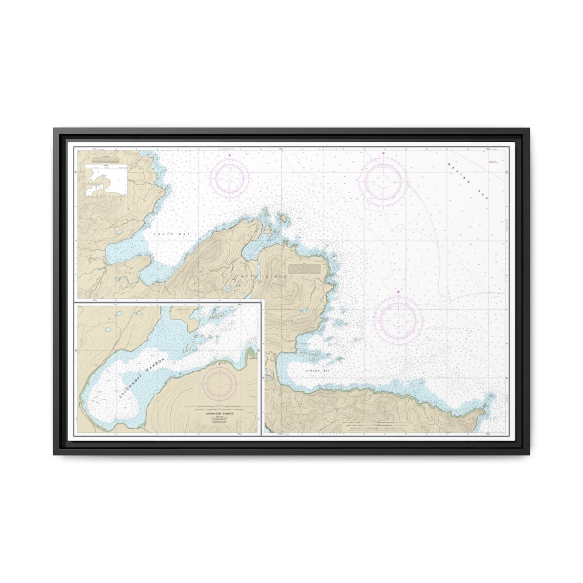 Chart 16433 Sarana Bay to Holtz Bay;Chichagof Harbor - NOAA Nautical Chart Floating Frame Canvas | 30" x 20" | 36" x 24" | 48" x 32" - Black front