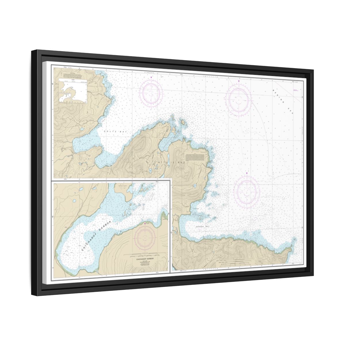 Chart 16433 Sarana Bay to Holtz Bay;Chichagof Harbor - NOAA Nautical Chart Floating Frame Canvas | 30" x 20" | 36" x 24" | 48" x 32" - Black side