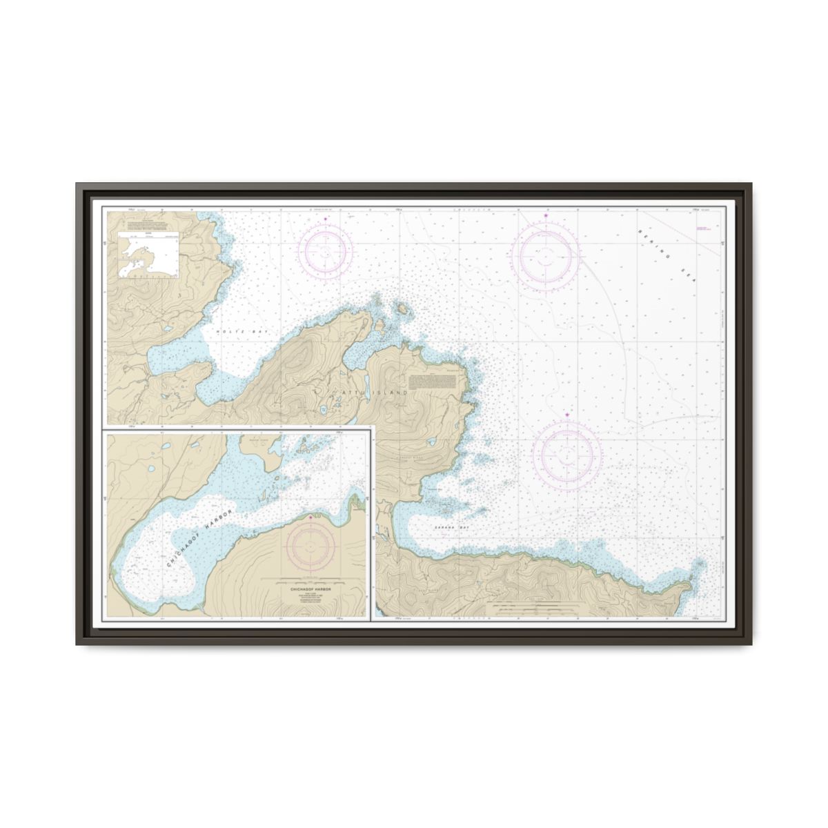 Chart 16433 Sarana Bay to Holtz Bay;Chichagof Harbor - NOAA Nautical Chart Floating Frame Canvas | 30" x 20" | 36" x 24" | 48" x 32" - Espresso front