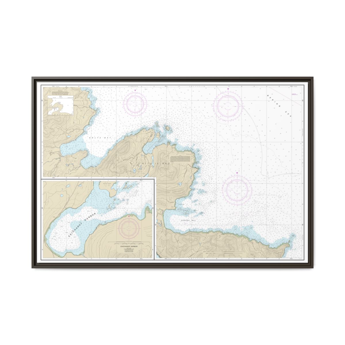 Chart 16433 Sarana Bay to Holtz Bay;Chichagof Harbor - NOAA Nautical Chart Floating Frame Canvas | 30" x 20" | 36" x 24" | 48" x 32" - Espresso front
