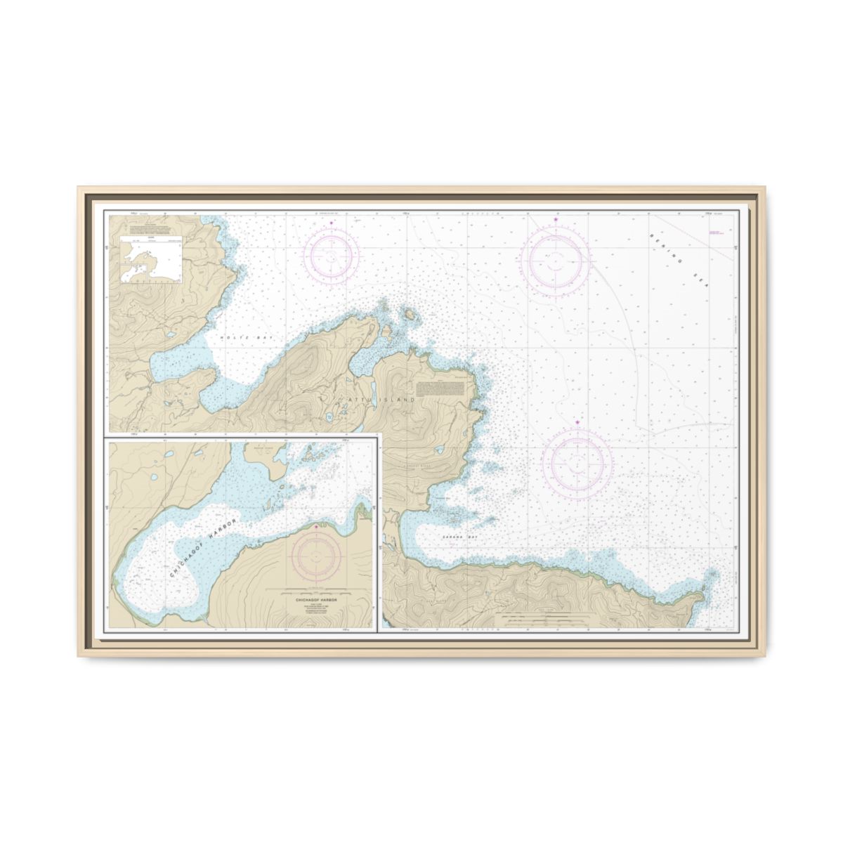 Chart 16433 Sarana Bay to Holtz Bay;Chichagof Harbor - NOAA Nautical Chart Floating Frame Canvas | 30" x 20" | 36" x 24" | 48" x 32" - Natural front