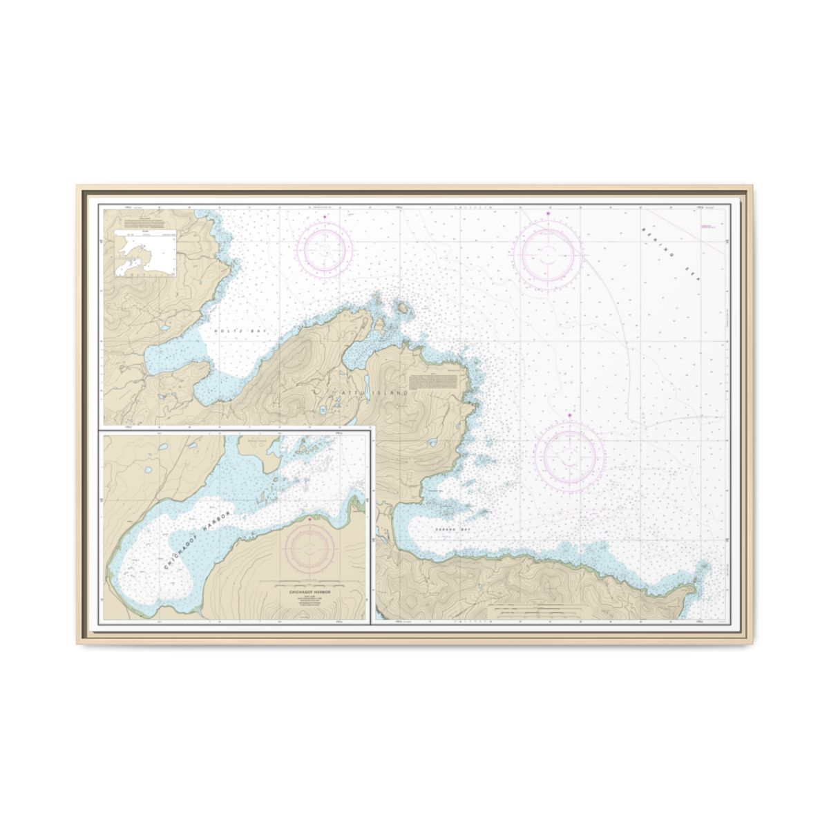 Chart 16433 Sarana Bay to Holtz Bay;Chichagof Harbor - NOAA Nautical Chart Floating Frame Canvas | 30" x 20" | 36" x 24" | 48" x 32" - Natural front