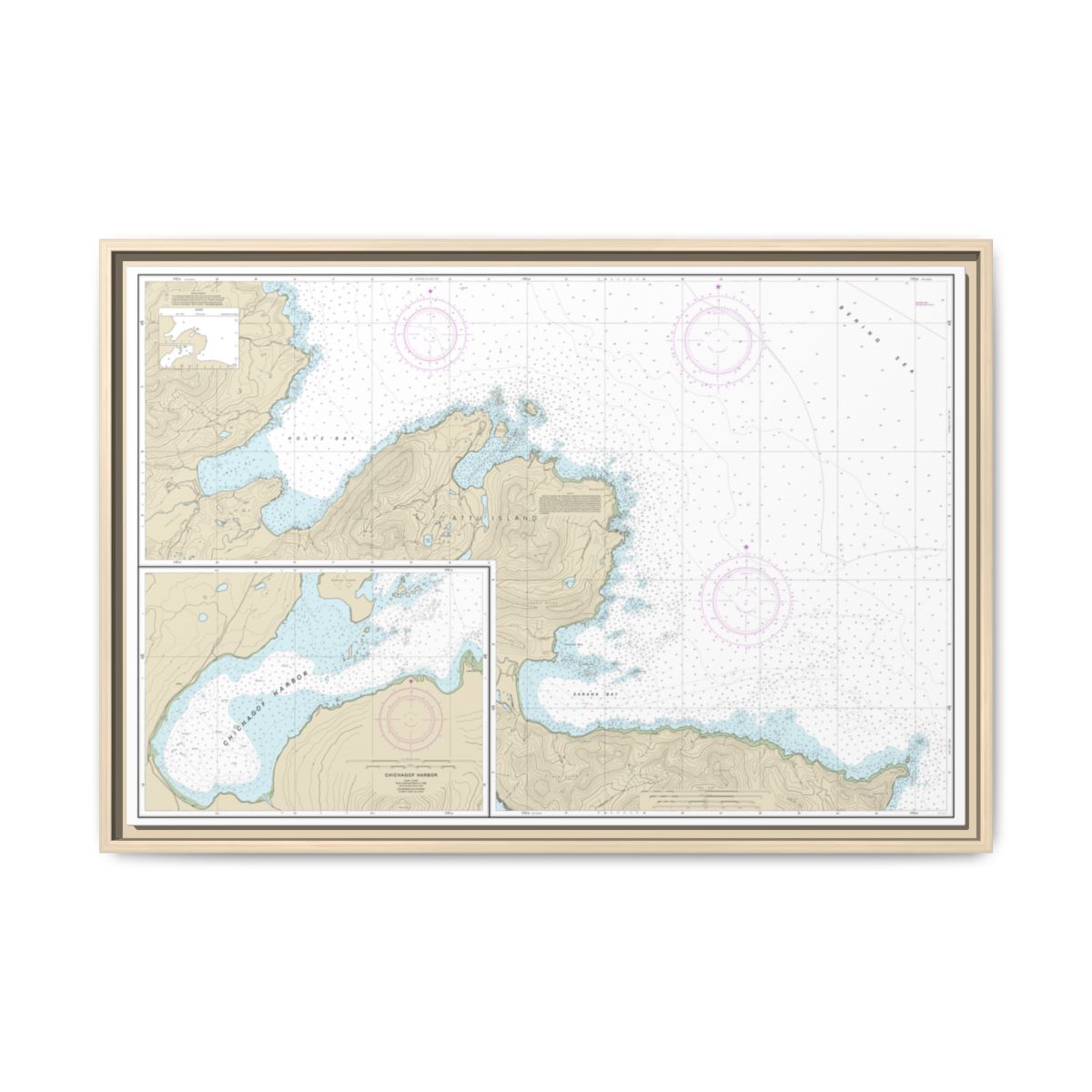 Chart 16433 Sarana Bay to Holtz Bay;Chichagof Harbor - NOAA Nautical Chart Floating Frame Canvas | 30" x 20" | 36" x 24" | 48" x 32" - Natural front