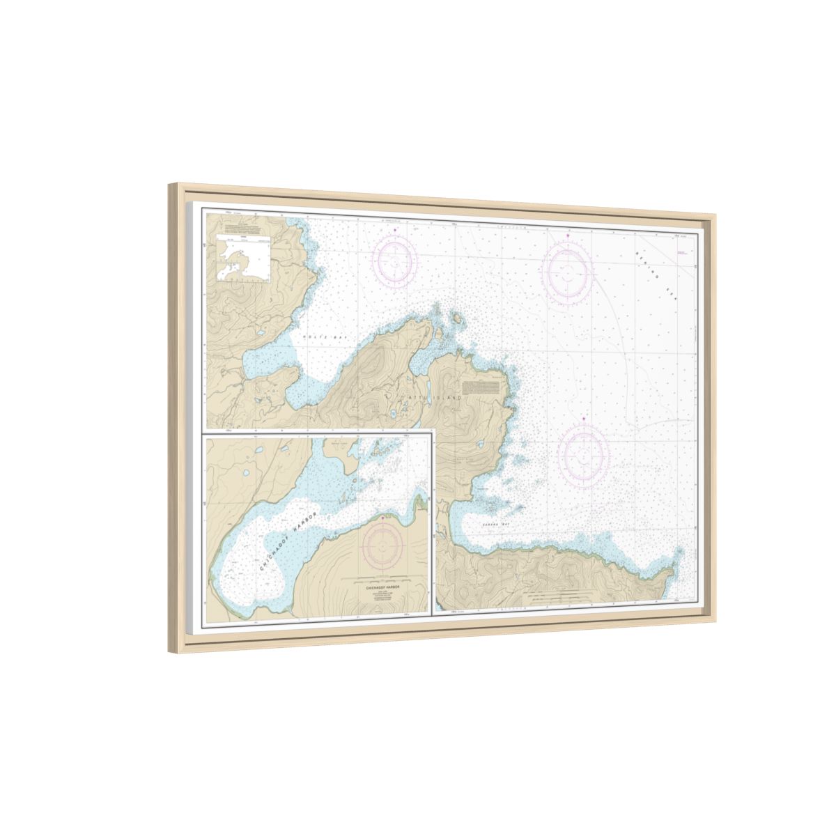 Chart 16433 Sarana Bay to Holtz Bay;Chichagof Harbor - NOAA Nautical Chart Floating Frame Canvas | 30" x 20" | 36" x 24" | 48" x 32" - Natural side