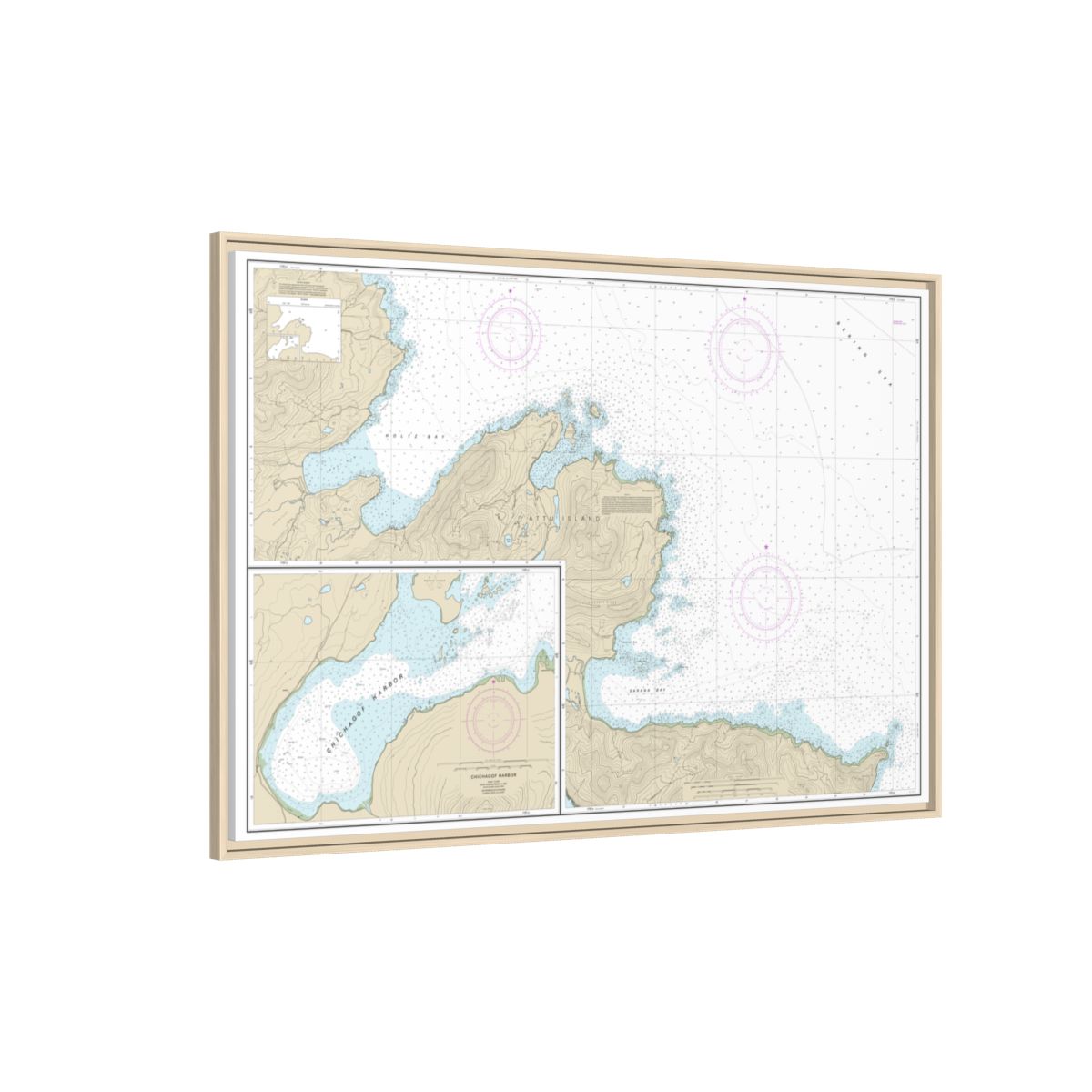 Chart 16433 Sarana Bay to Holtz Bay;Chichagof Harbor - NOAA Nautical Chart Floating Frame Canvas | 30" x 20" | 36" x 24" | 48" x 32" - Natural side
