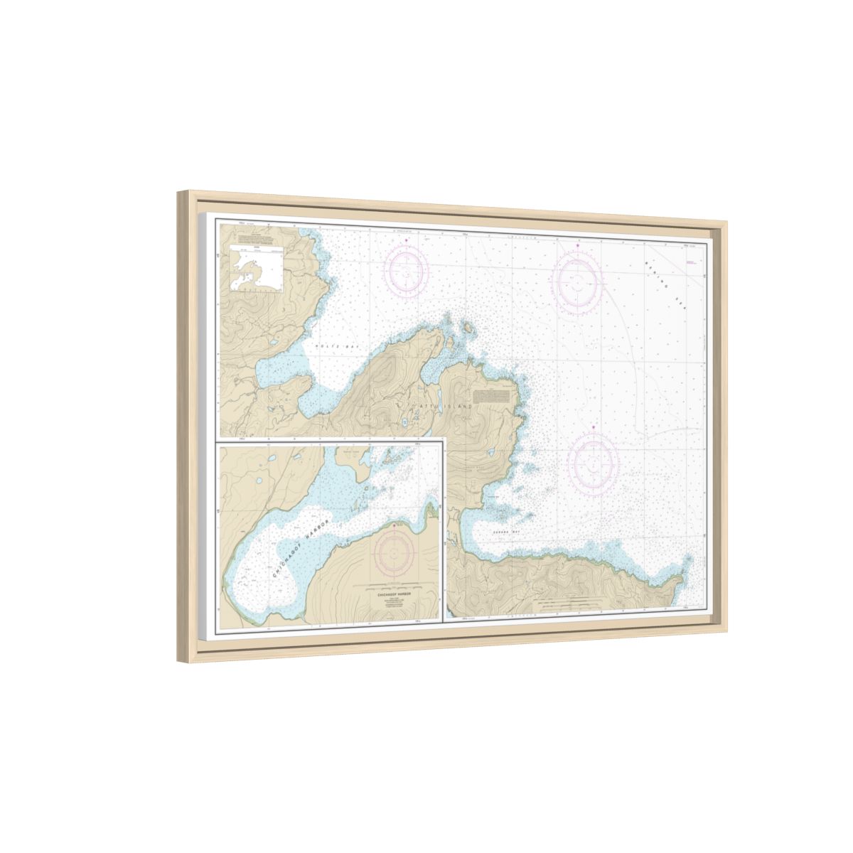 Chart 16433 Sarana Bay to Holtz Bay;Chichagof Harbor - NOAA Nautical Chart Floating Frame Canvas | 30" x 20" | 36" x 24" | 48" x 32" - Natural side