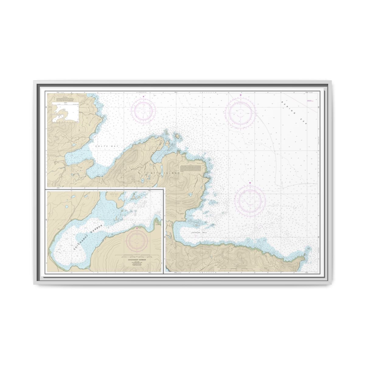 Chart 16433 Sarana Bay to Holtz Bay;Chichagof Harbor - NOAA Nautical Chart Floating Frame Canvas | 30" x 20" | 36" x 24" | 48" x 32" - White front