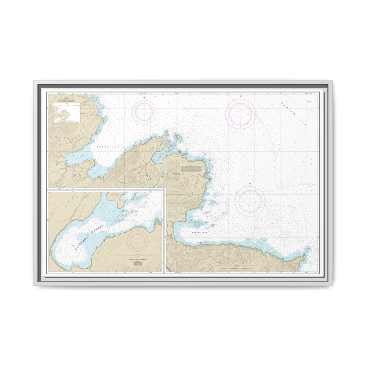 Chart 16433 Sarana Bay to Holtz Bay;Chichagof Harbor - NOAA Nautical Chart Floating Frame Canvas | 30" x 20" | 36" x 24" | 48" x 32" - White front