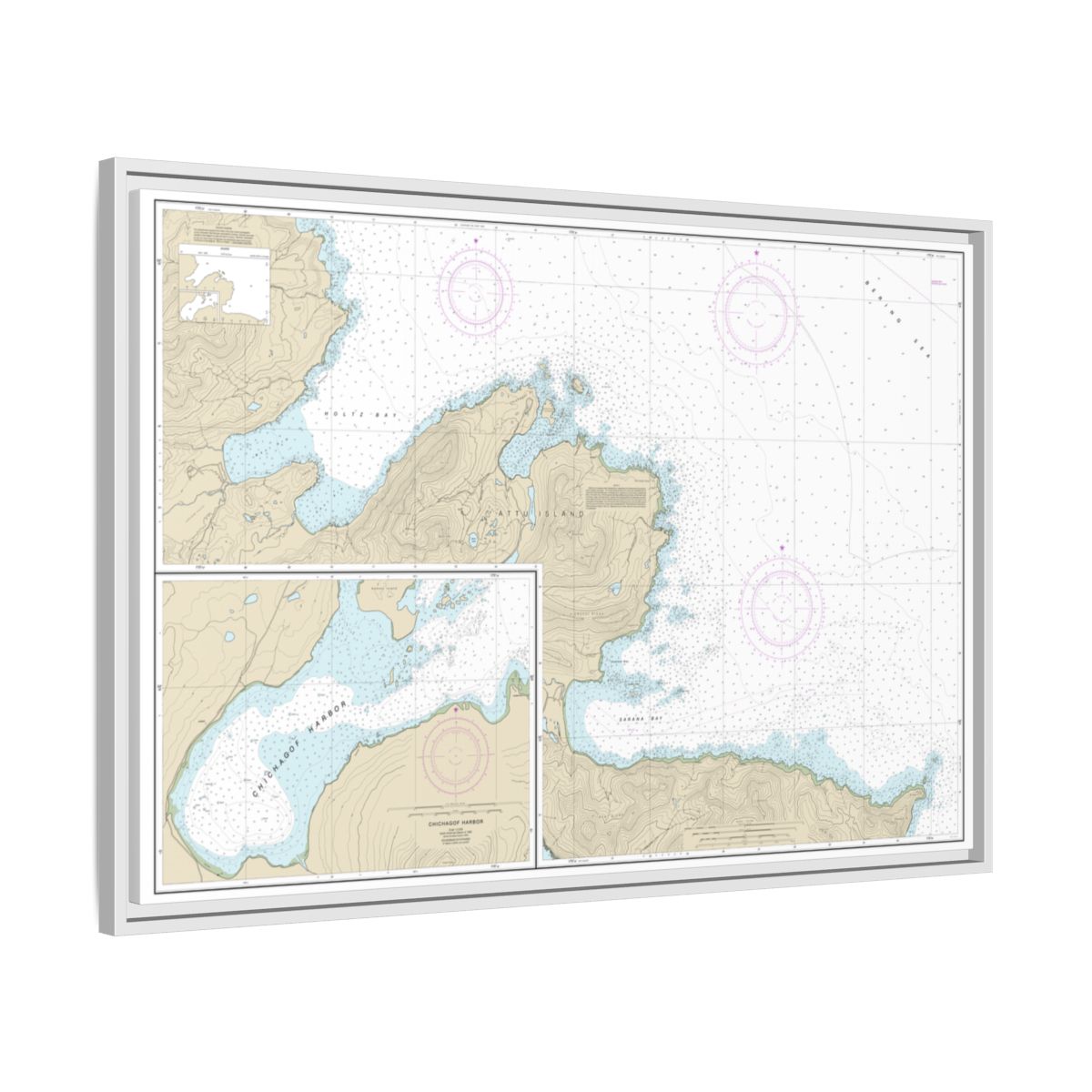 Chart 16433 Sarana Bay to Holtz Bay;Chichagof Harbor - NOAA Nautical Chart Floating Frame Canvas | 30" x 20" | 36" x 24" | 48" x 32" - White side