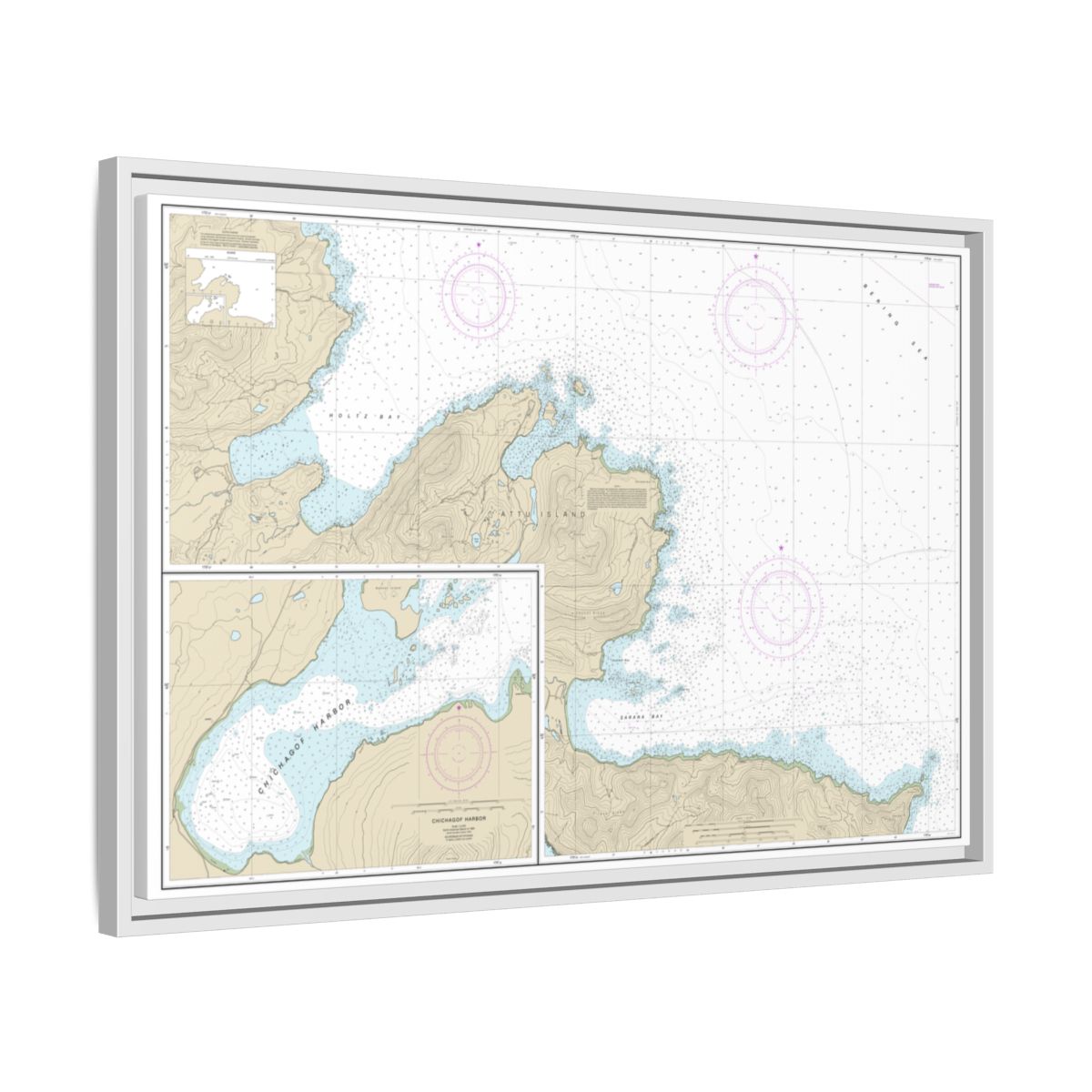 Chart 16433 Sarana Bay to Holtz Bay;Chichagof Harbor - NOAA Nautical Chart Floating Frame Canvas | 30" x 20" | 36" x 24" | 48" x 32" - White side
